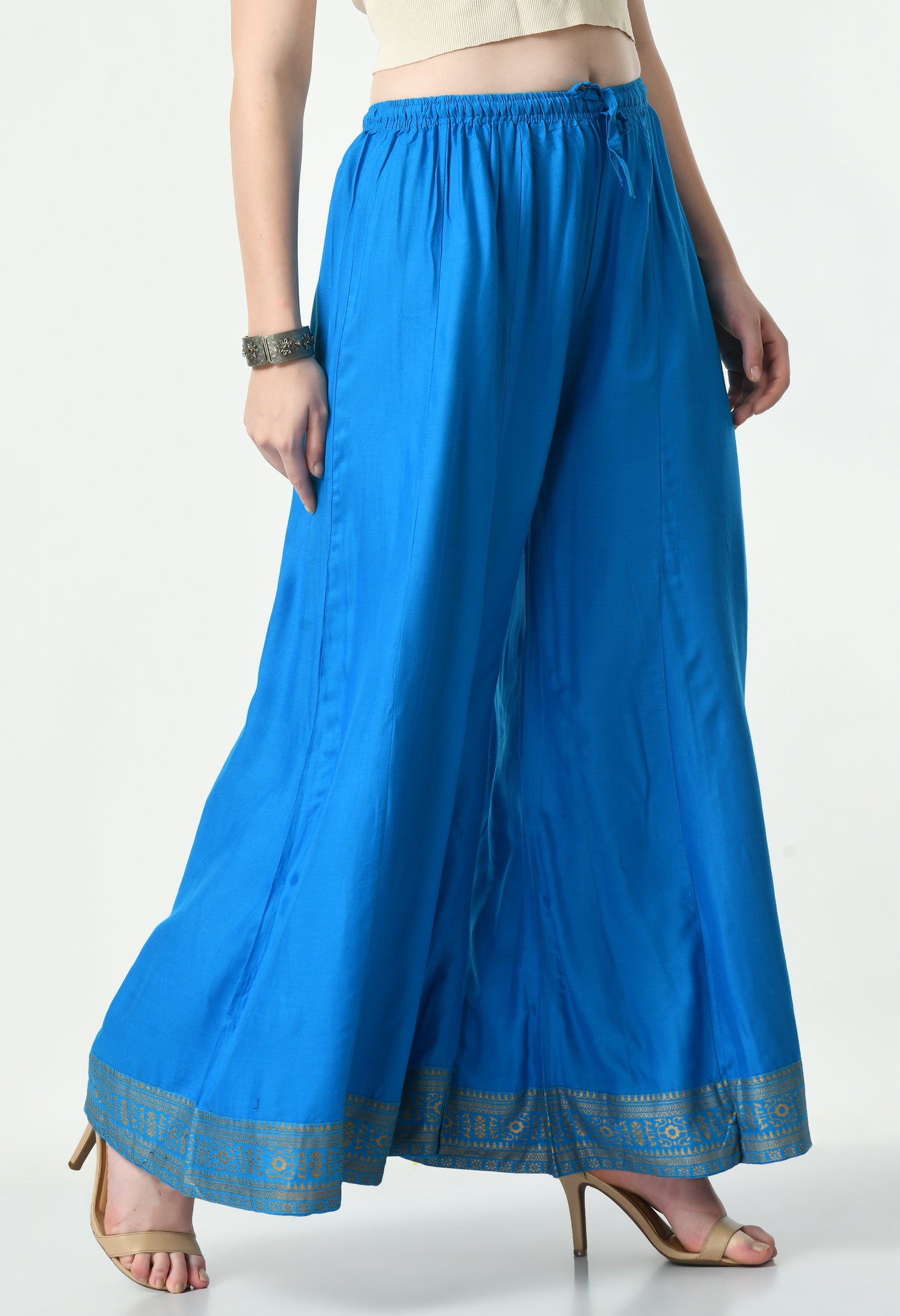 MAURYA Women Solid Rayon Palazzo with Elastic Waist & Lace Hem
