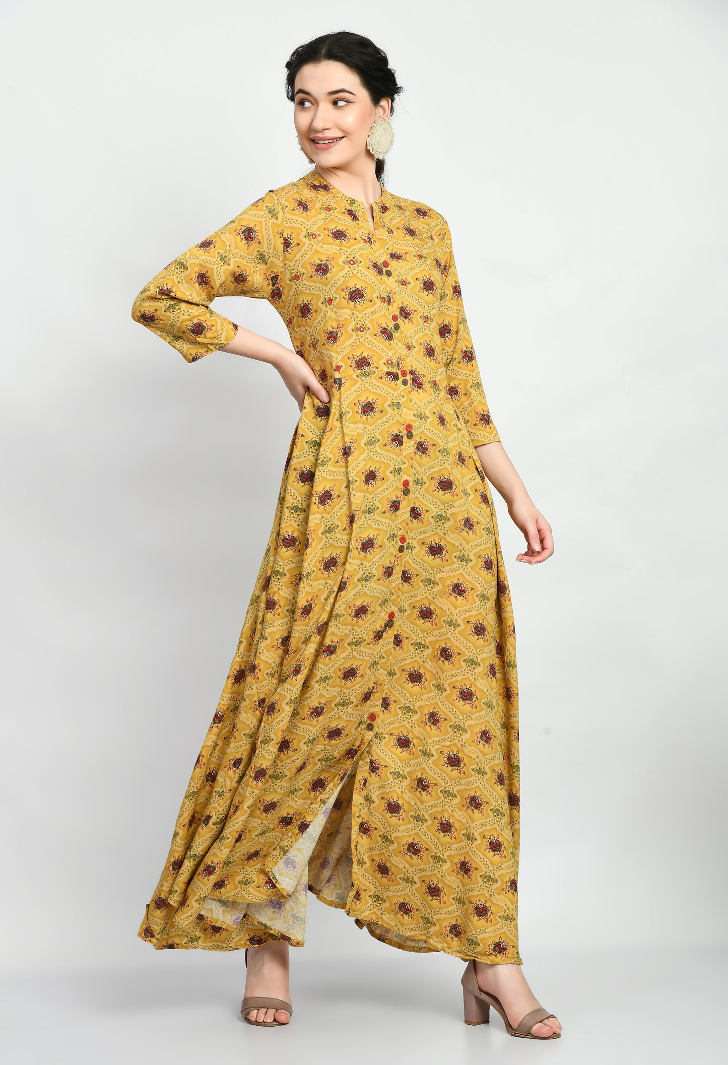 MAURYA Women’s Rayon A-Line Flared Long Dress for Casual & Festive Wear