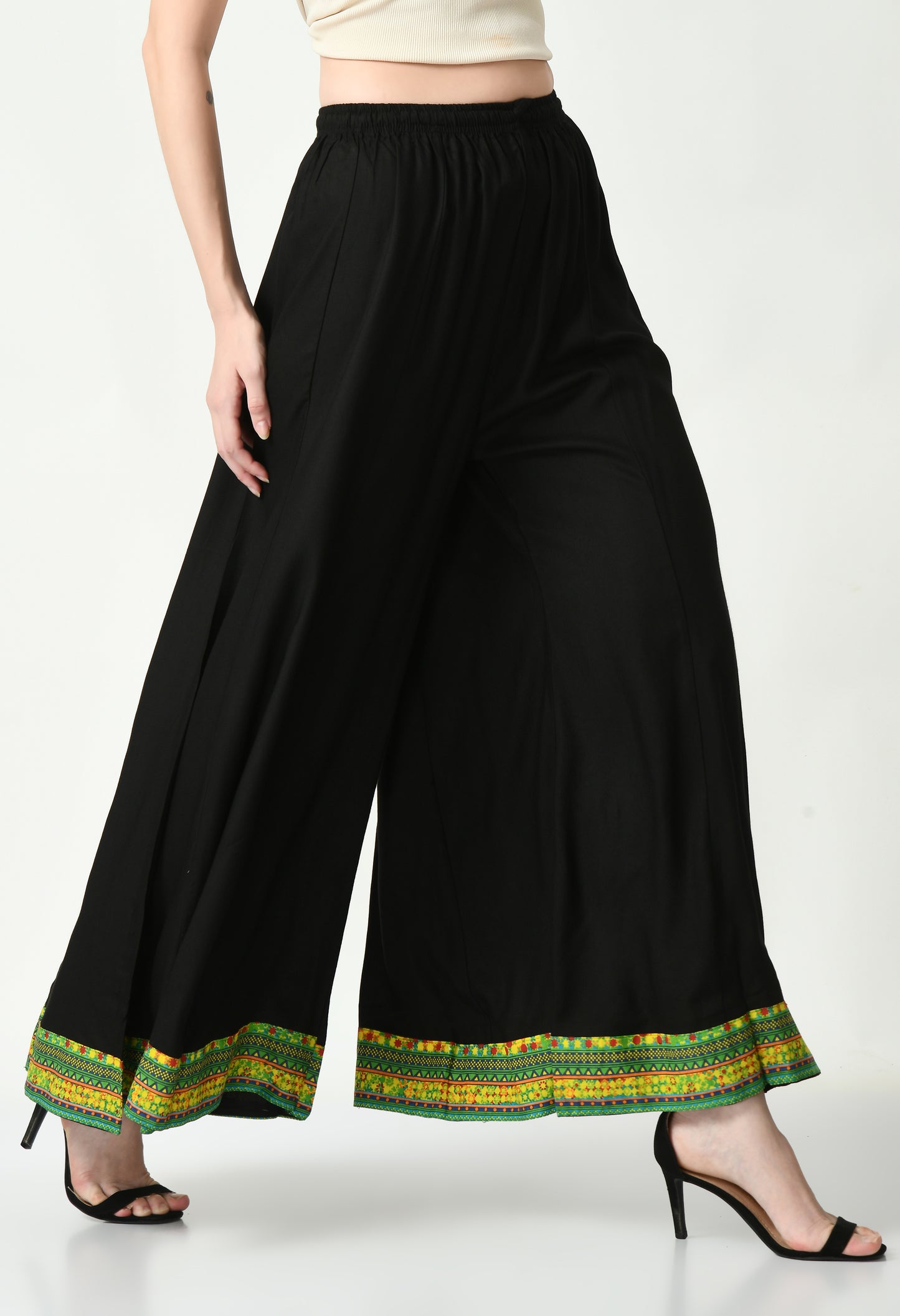 MAURYA Women Solid Rayon Palazzo with Elastic Waist & Lace Hem
