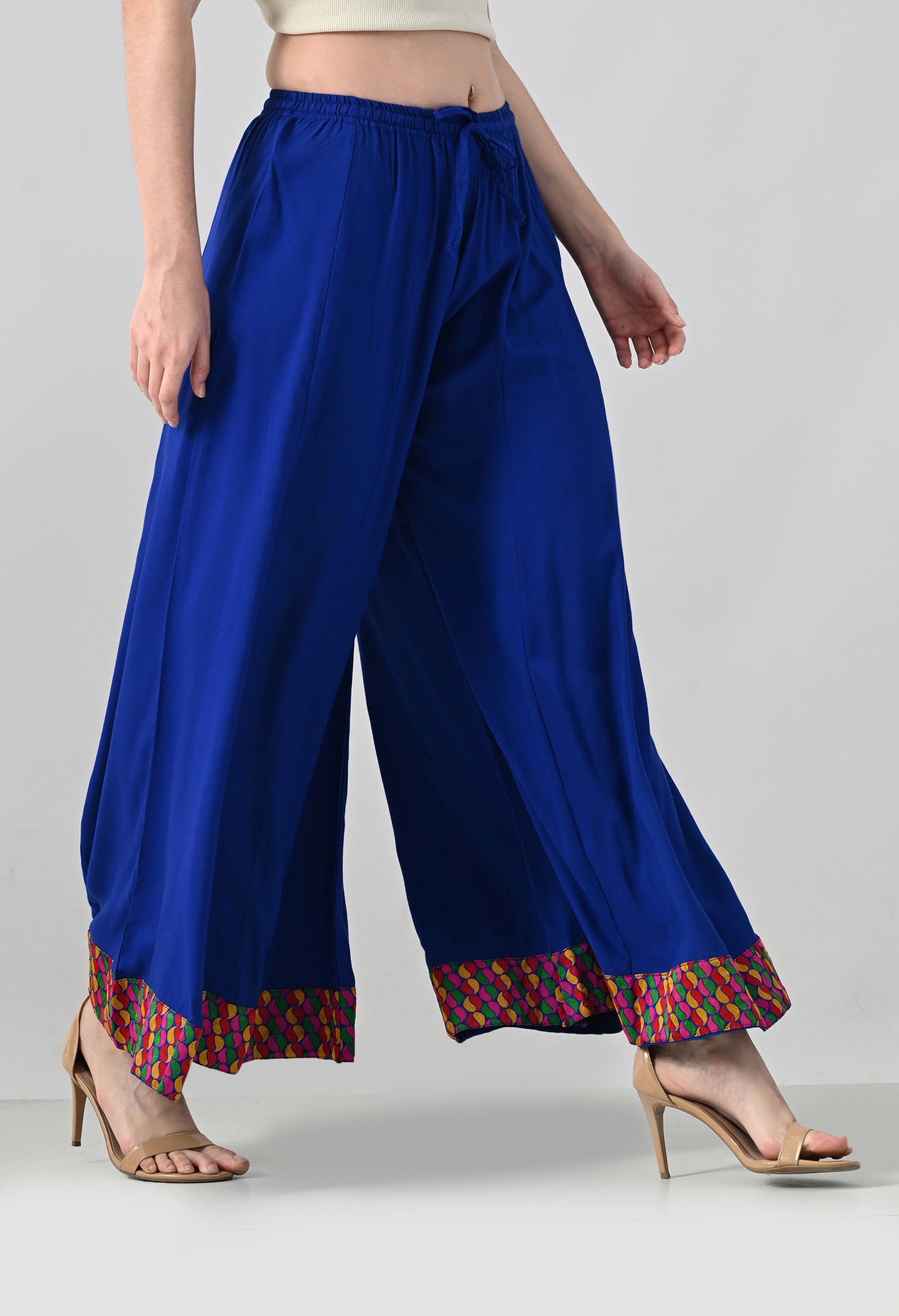 MAURYA Women Solid Rayon Palazzo with Elastic Waist & Lace Hem