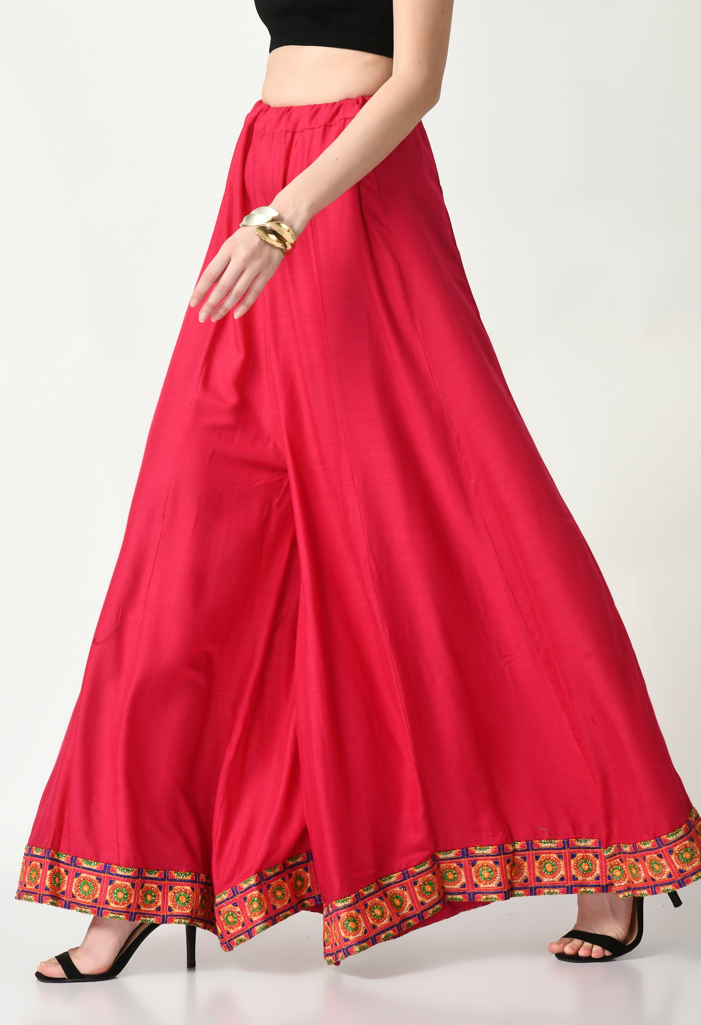 MAURYA Women Solid Rayon Palazzo with Elastic Waist & Lace Hem