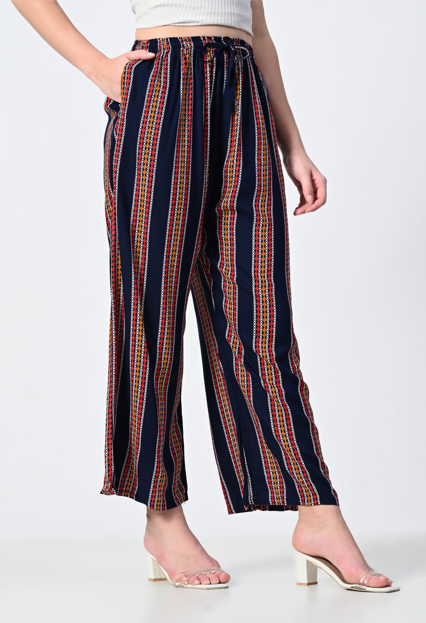 MAURYA Women Striped Rayon Palazzo with Elastic Waist