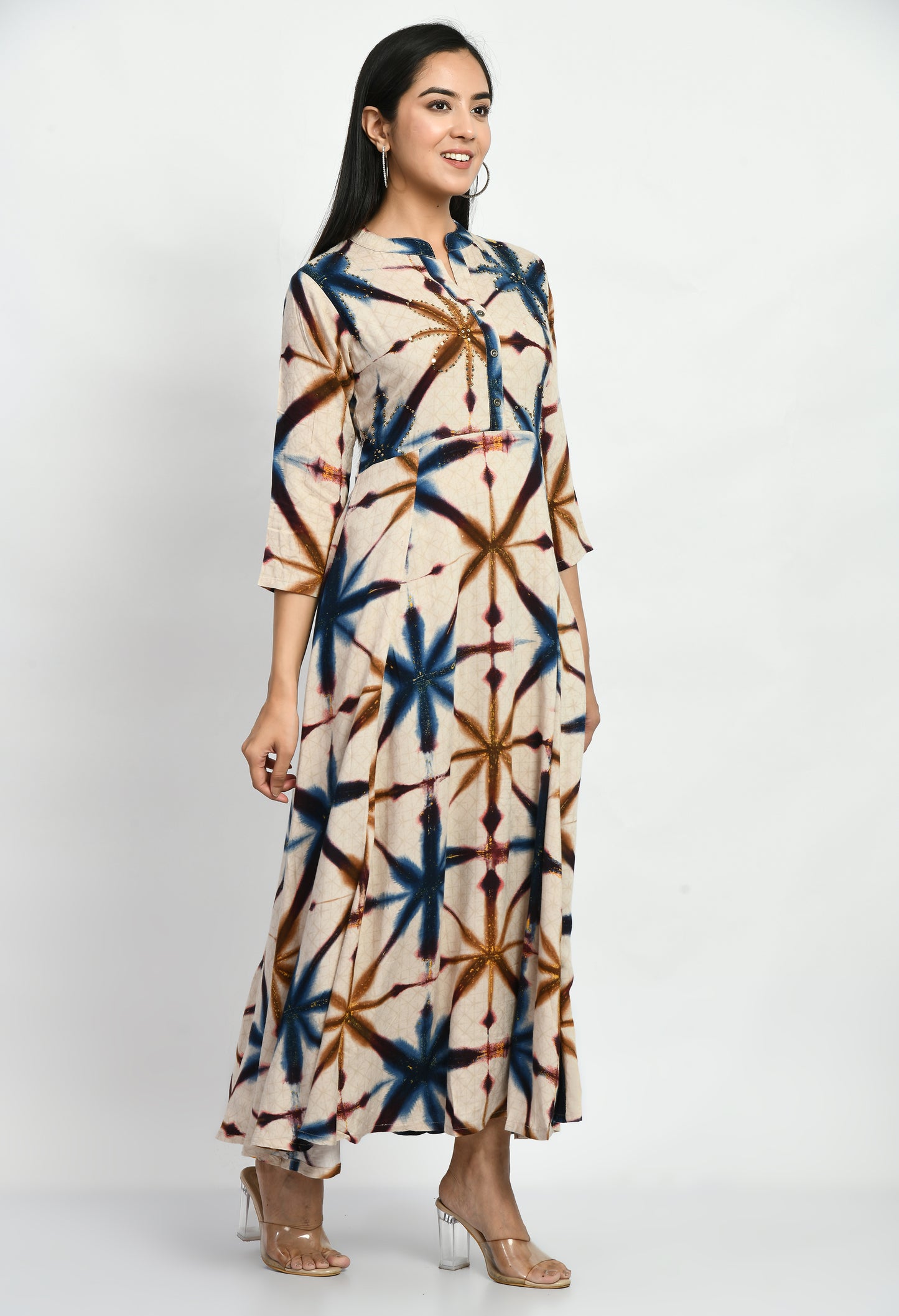 MAURYA Women’s Rayon A-Line Long Flared Dress for Casual & Festive Wear