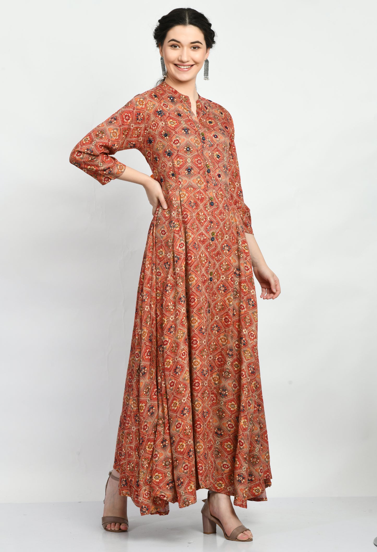 MAURYA Women’s Rayon A-Line Flared Long Dress for Casual & Festive Wear