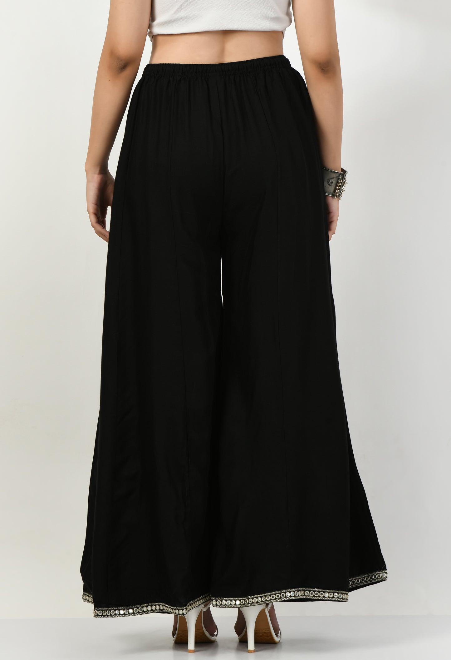 MAURYA Women Solid Rayon Palazzo with Elastic Waist & Lace Hem