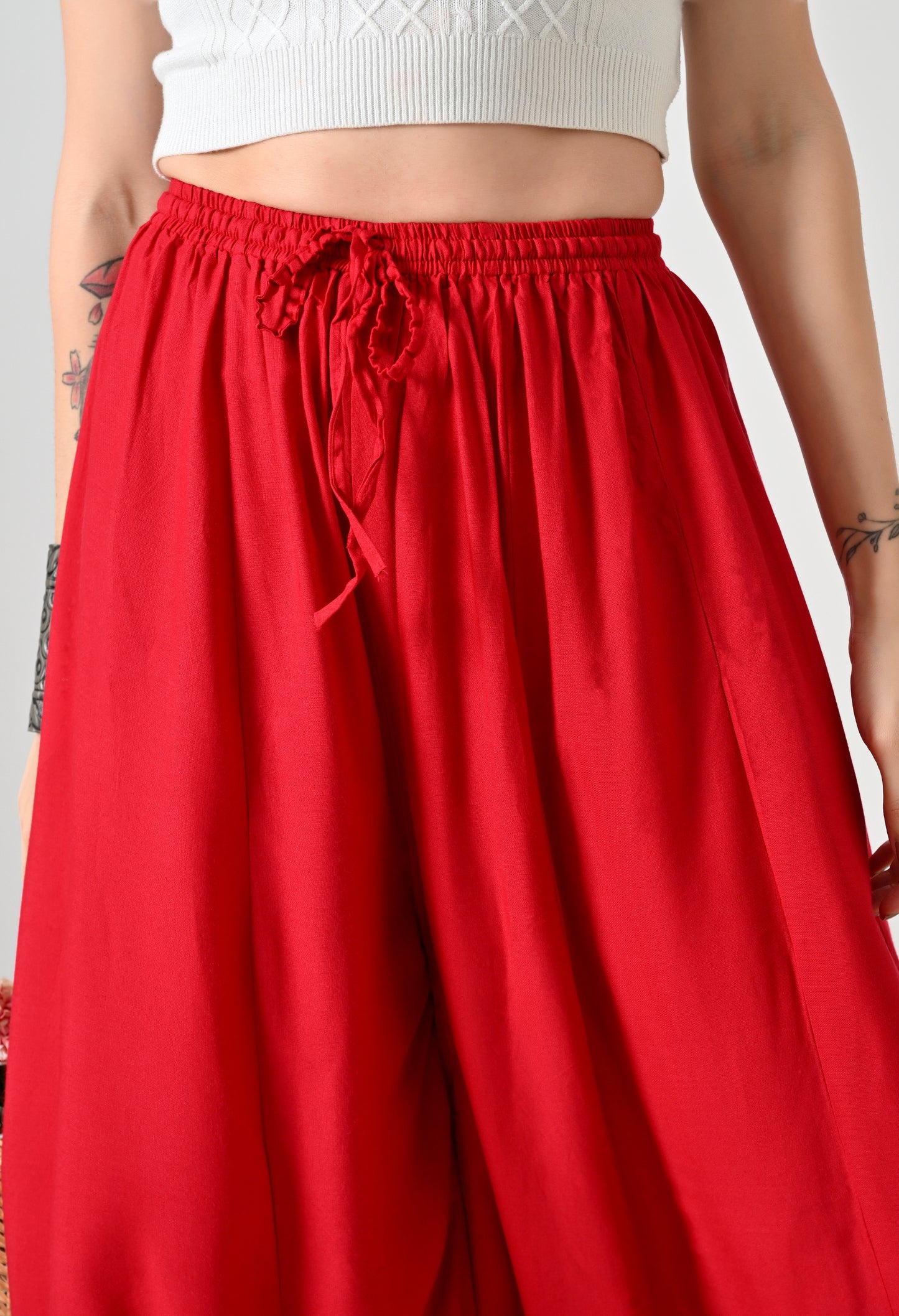 MAURYA Women Solid Rayon Palazzo with Elastic Waist & Lace Hem