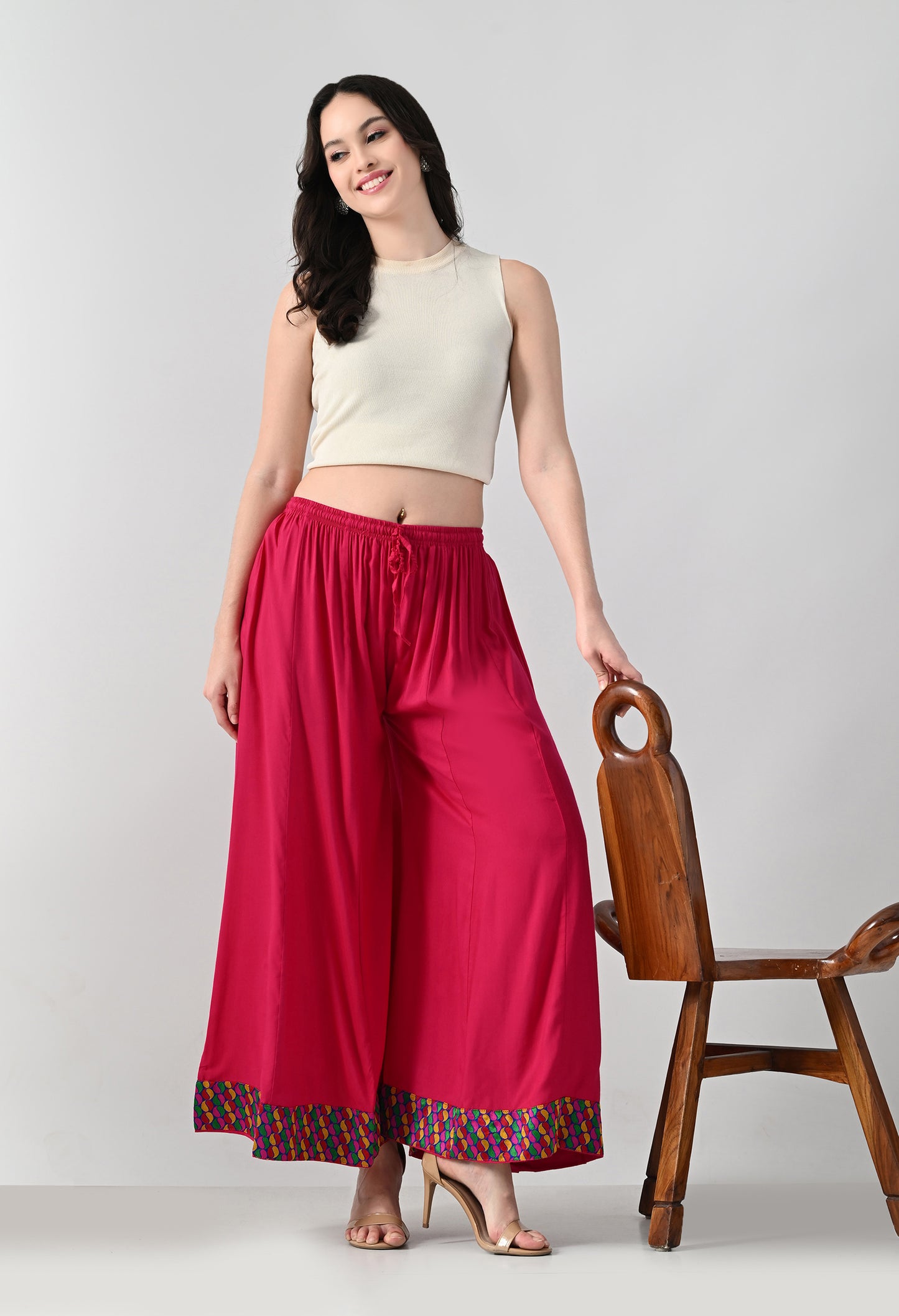MAURYA Women Solid Rayon Palazzo with Elastic Waist & Lace Hem
