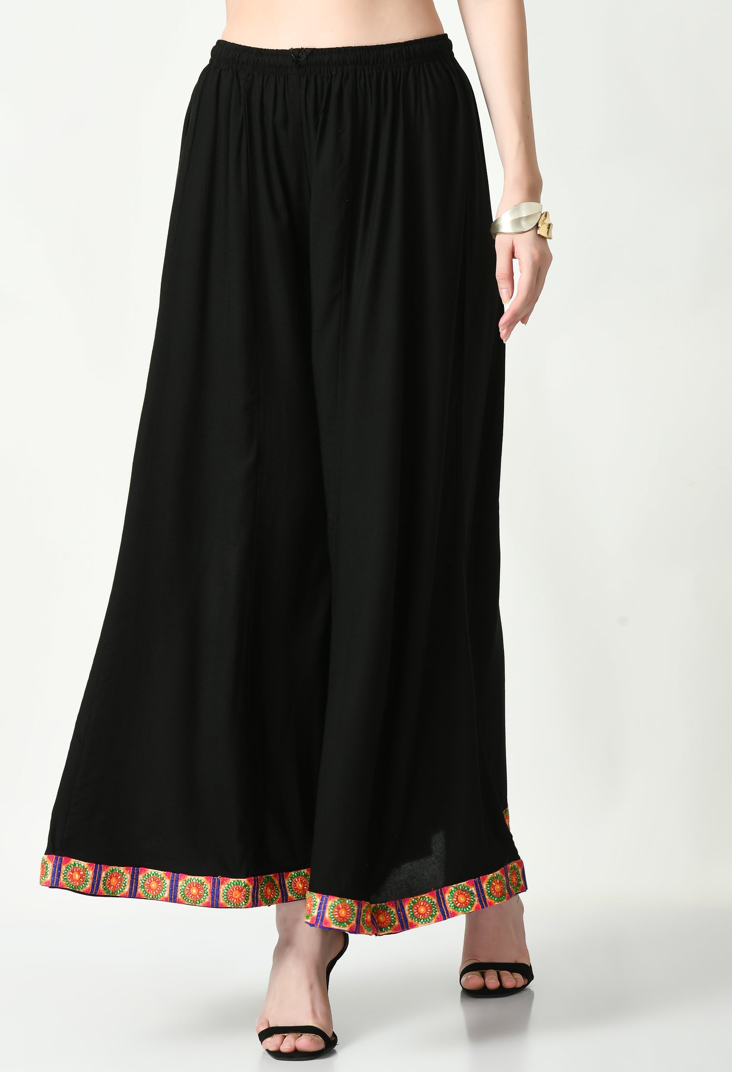 MAURYA Women Solid Rayon Palazzo with Elastic Waist & Lace Hem