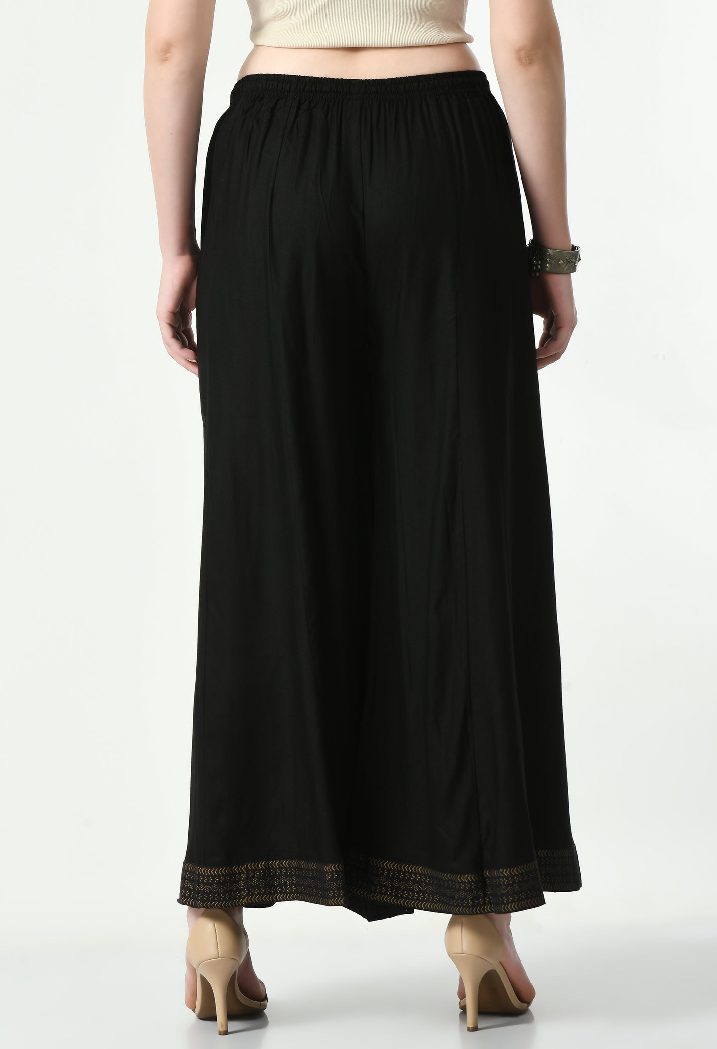 MAURYA Women Solid Rayon Palazzo with Elastic Waist & Lace Hem