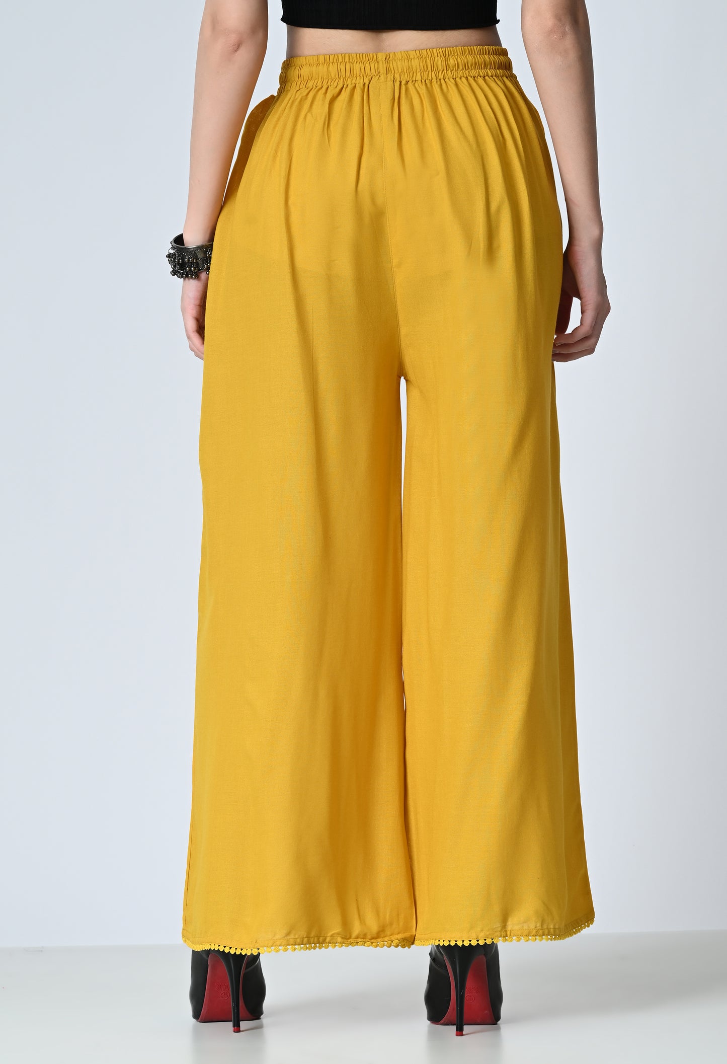 MAURYA Women Solid Rayon Palazzo with Elastic Waist & Lace Hem