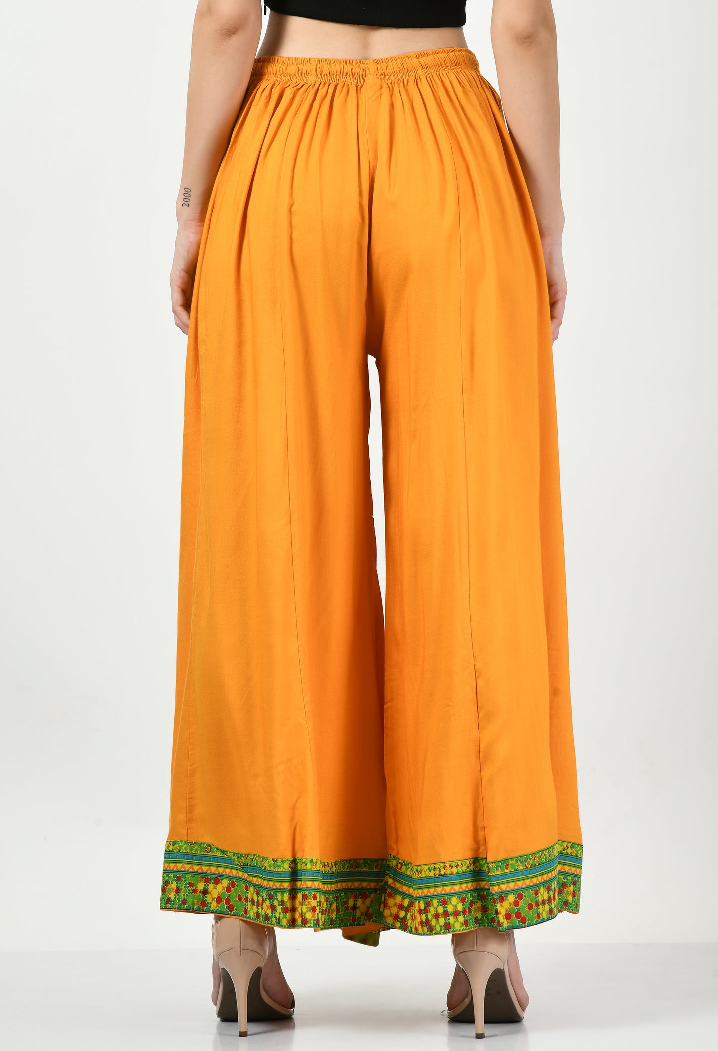 MAURYA Women Solid Rayon Palazzo with Elastic Waist & Lace Hem