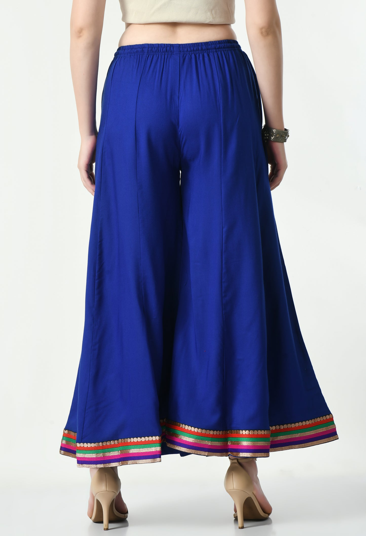 MAURYA Women Solid Rayon Palazzo with Elastic Waist & Lace Hem