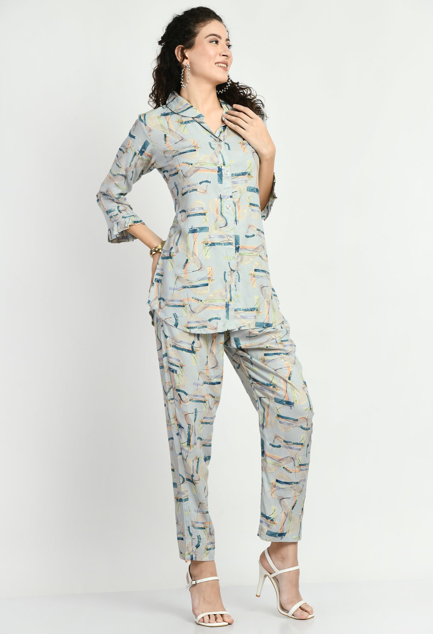 MAURYA Women’s Rayon Printed Co-Ord Set | Shirt Top & Pants