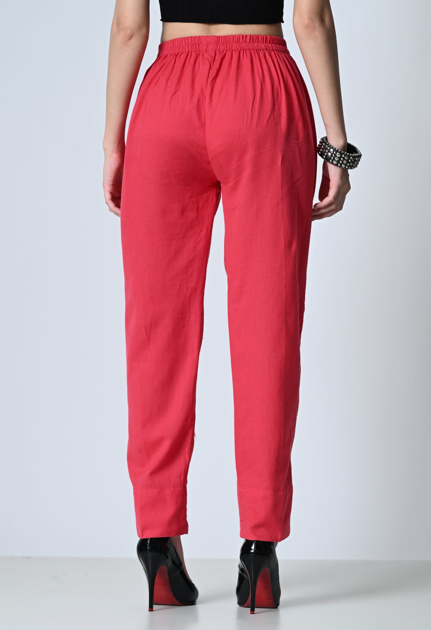 MAURYA Women’s Cotton Straight Fit Pants with Side Pockets & Button Detail