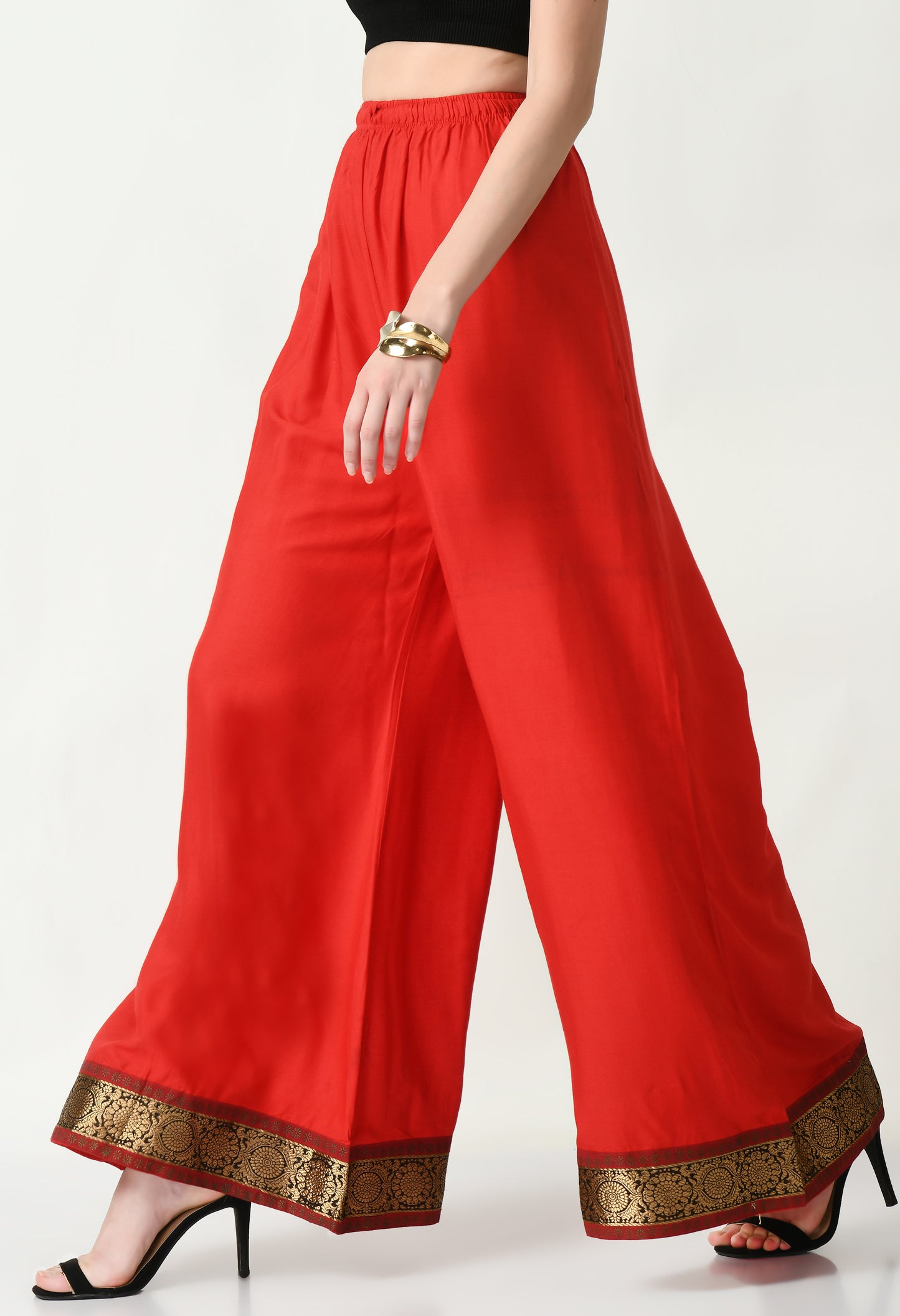 MAURYA Women Solid Rayon Palazzo with Elastic Waist & Lace Hem