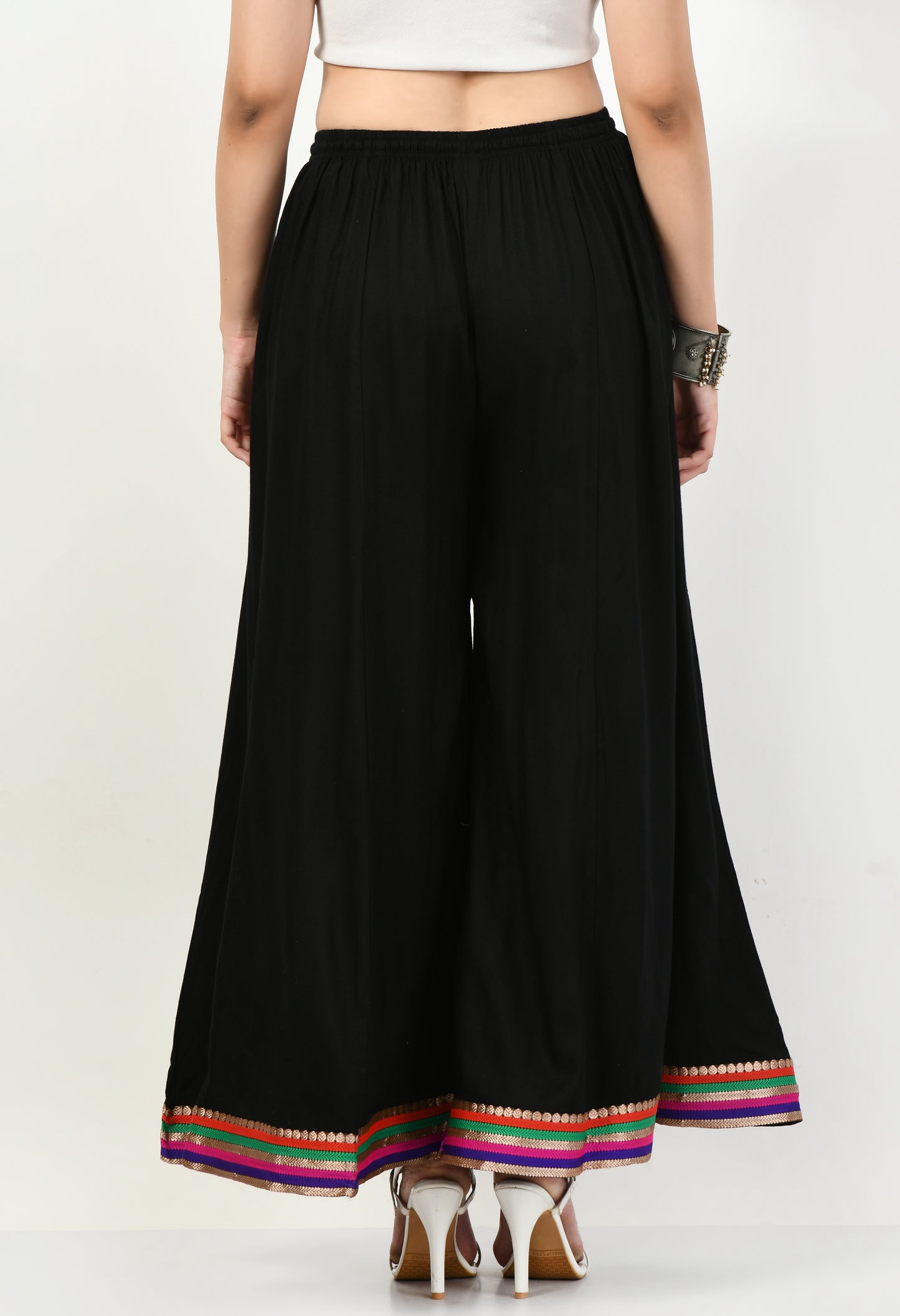 MAURYA Women Solid Rayon Palazzo with Elastic Waist & Lace Hem