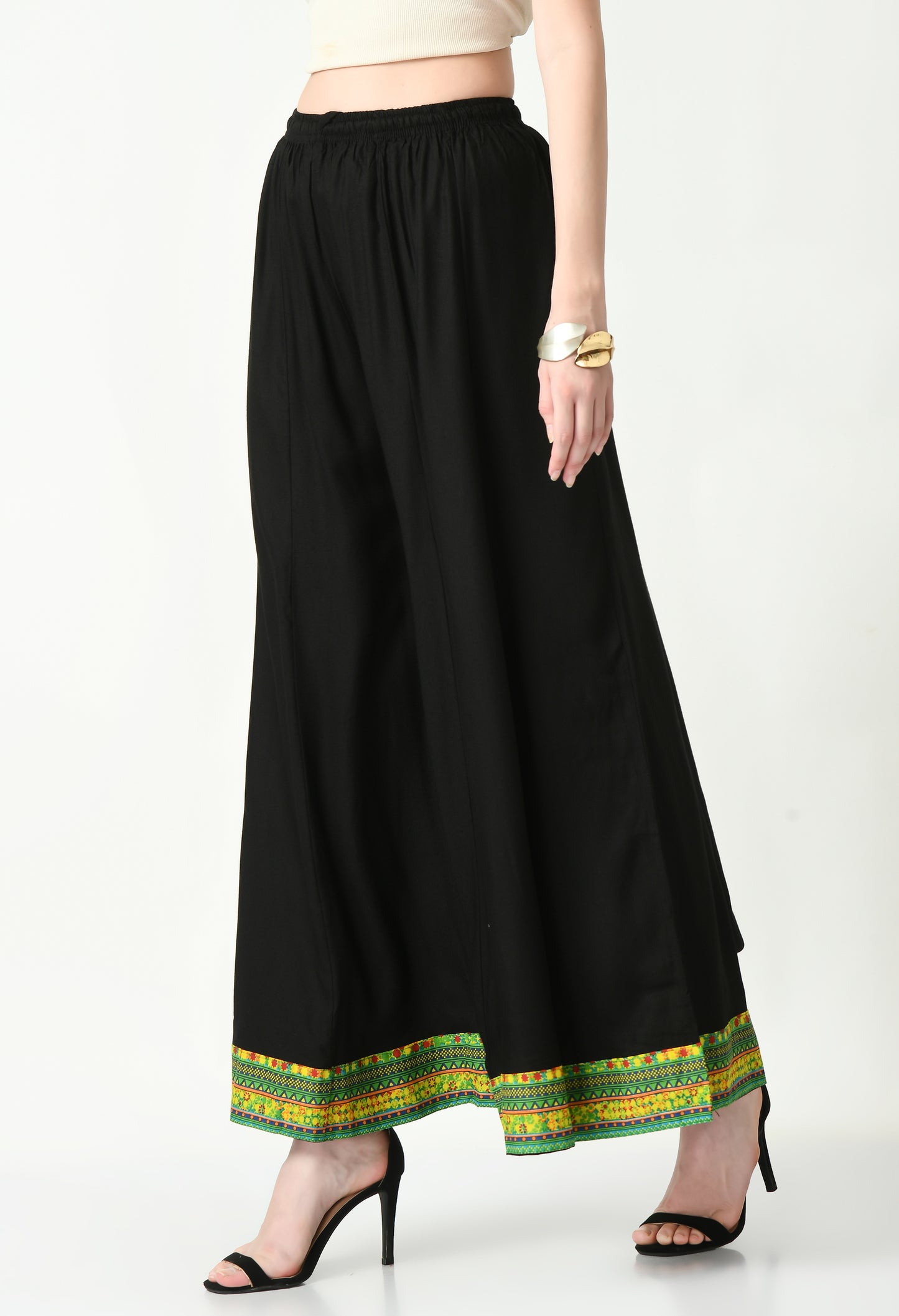 MAURYA Women Solid Rayon Palazzo with Elastic Waist & Lace Hem