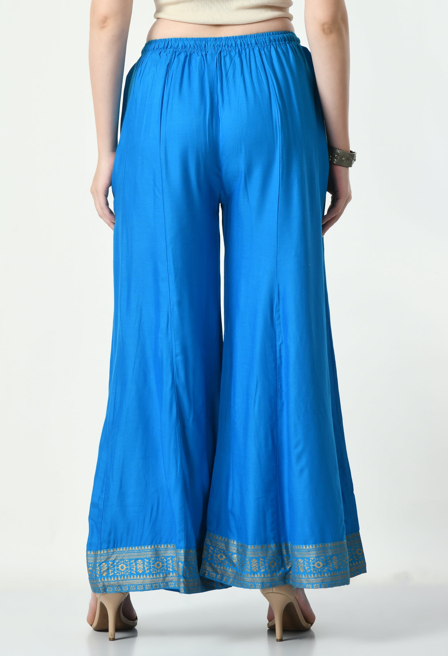 MAURYA Women Solid Rayon Palazzo with Elastic Waist & Lace Hem