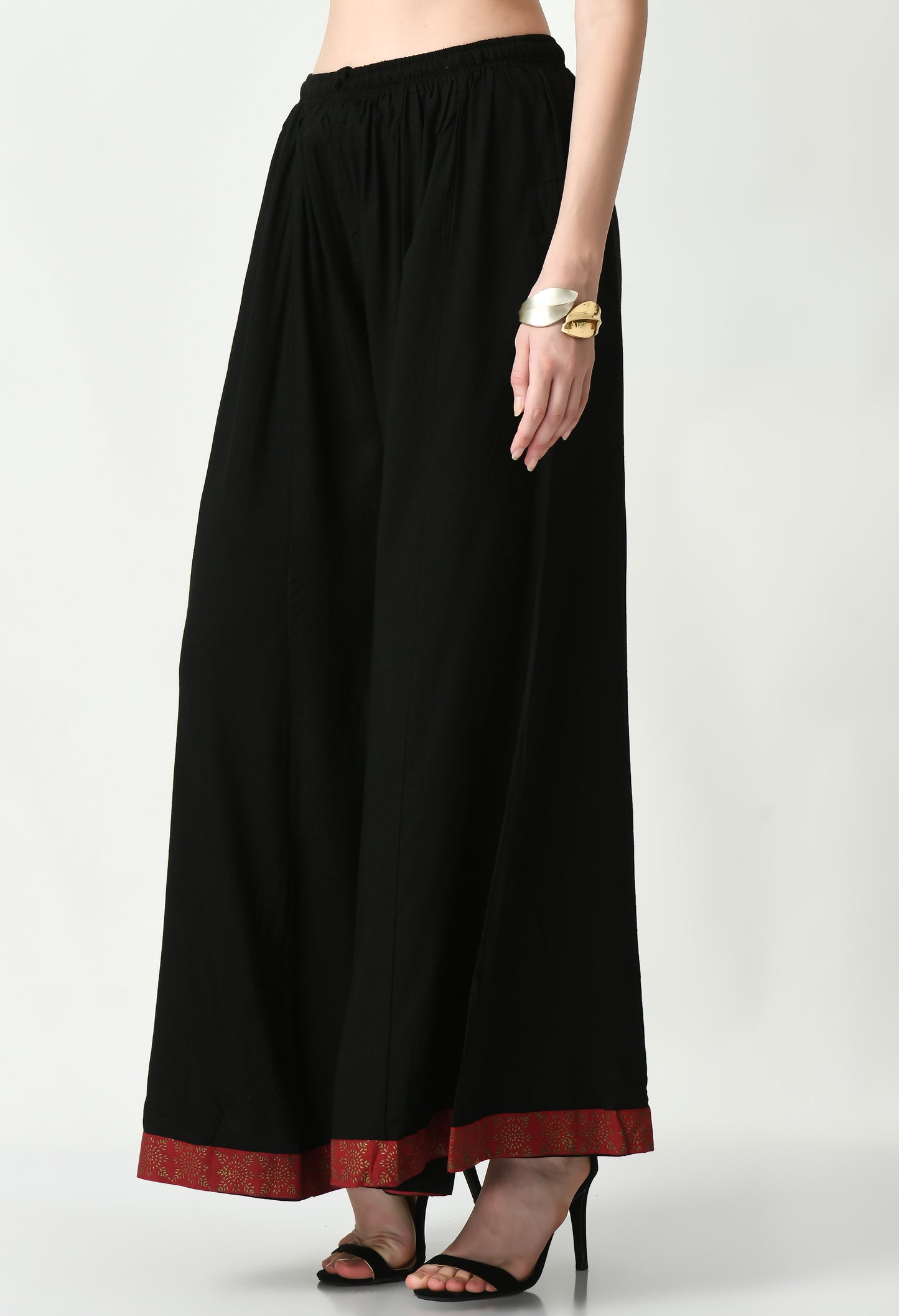 MAURYA Women Solid Rayon Palazzo with Elastic Waist & Lace Hem