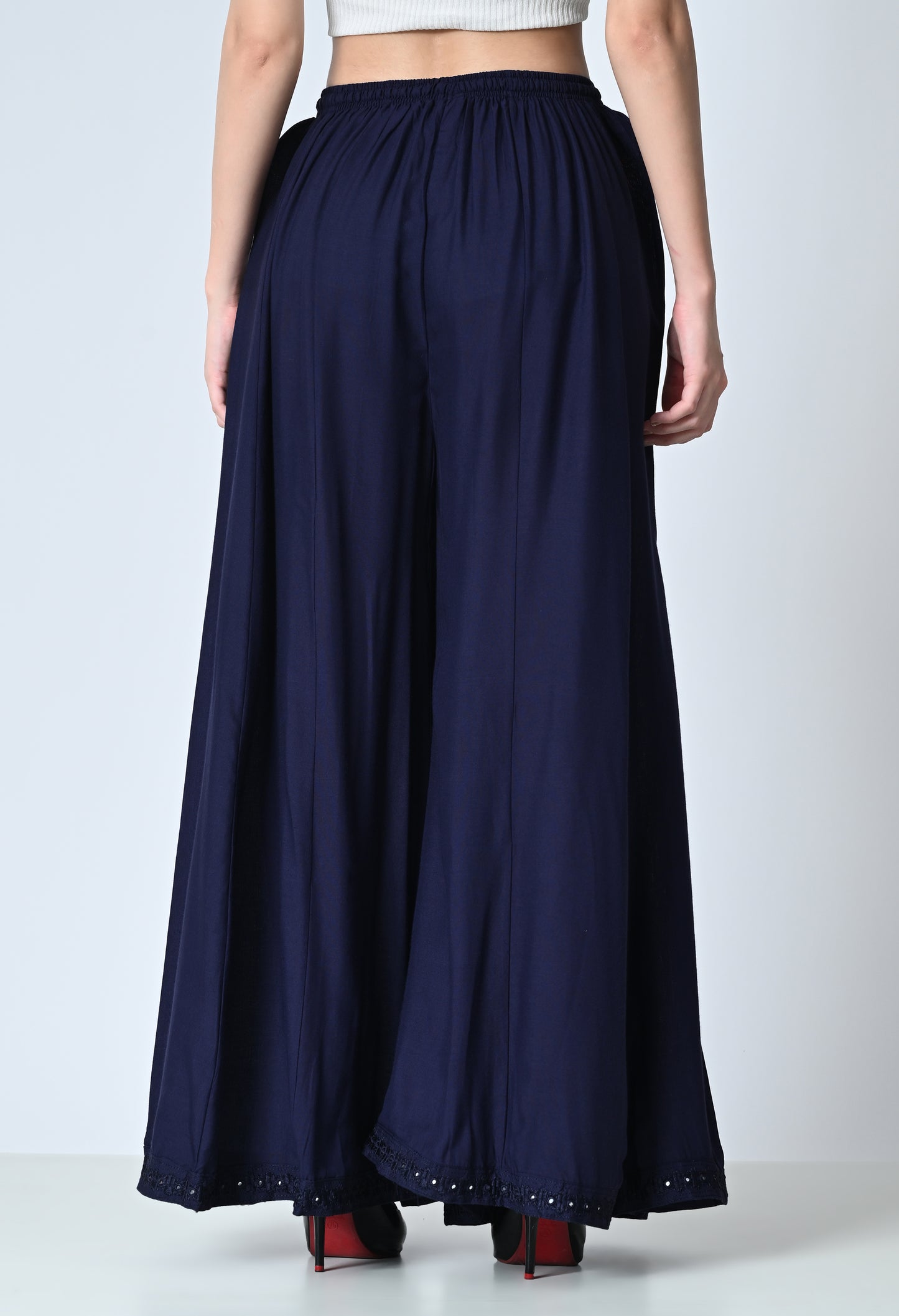 MAURYA Women Solid Rayon Palazzo with Elastic Waist & Lace Hem