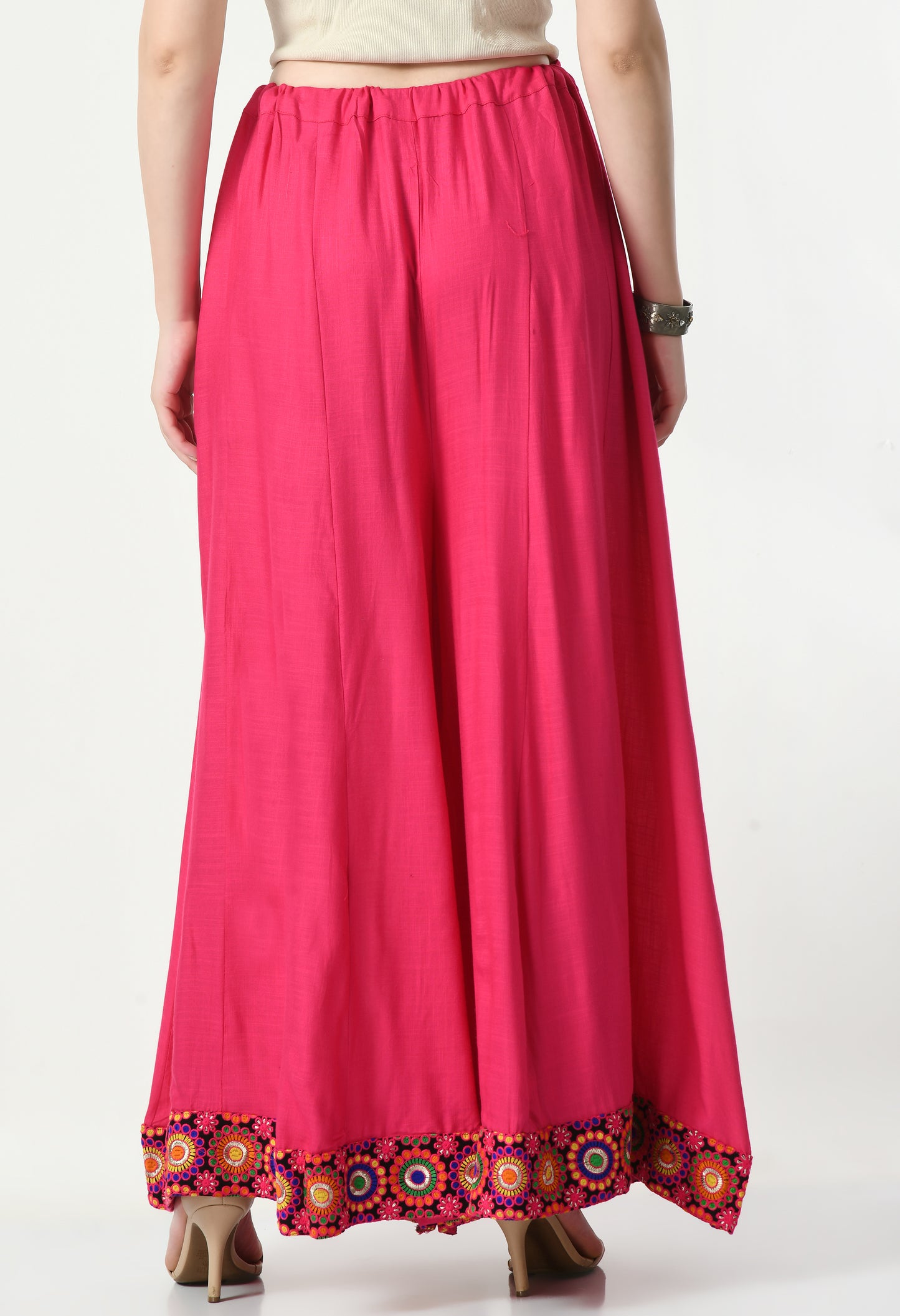 MAURYA Women Solid Rayon Palazzo with Elastic Waist & Lace Hem