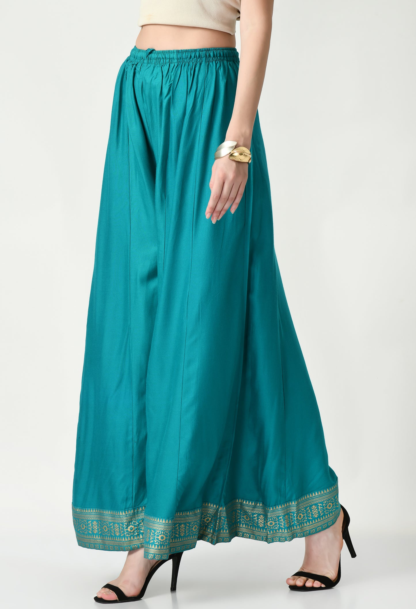 MAURYA Women Solid Rayon Palazzo with Elastic Waist & Lace Hem