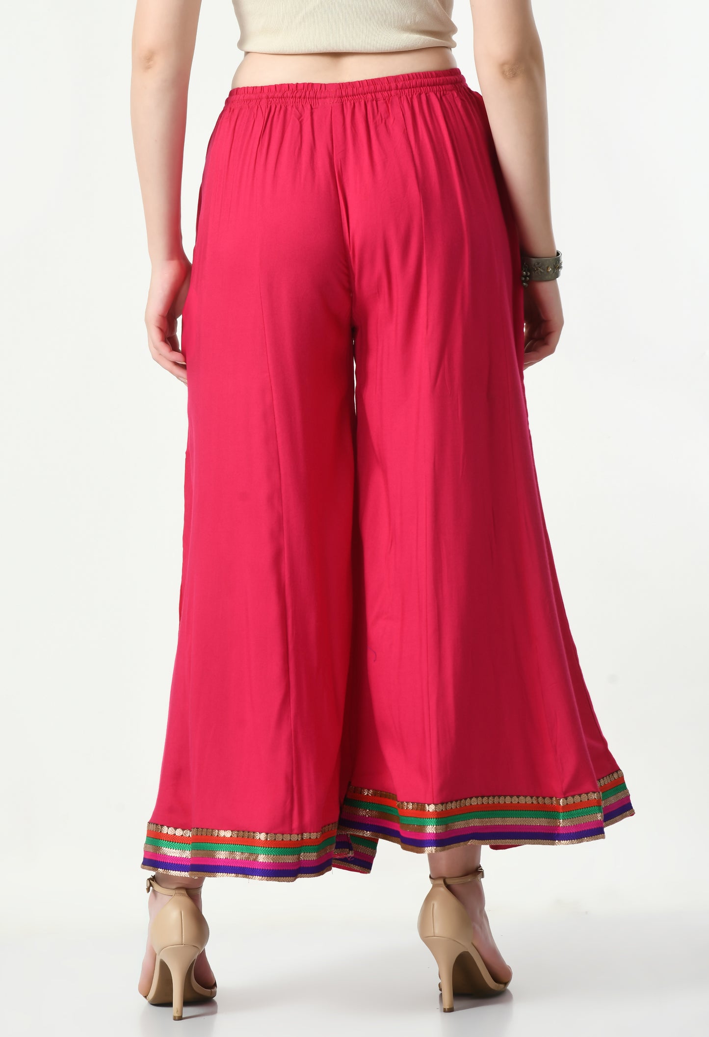 MAURYA Women Solid Rayon Palazzo with Elastic Waist & Lace Hem