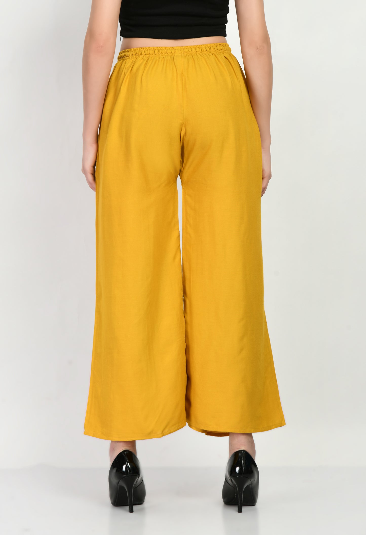 MAURYA Women's Rayon Mustard Solid Elasticated Regular Palazzo (MPL002)