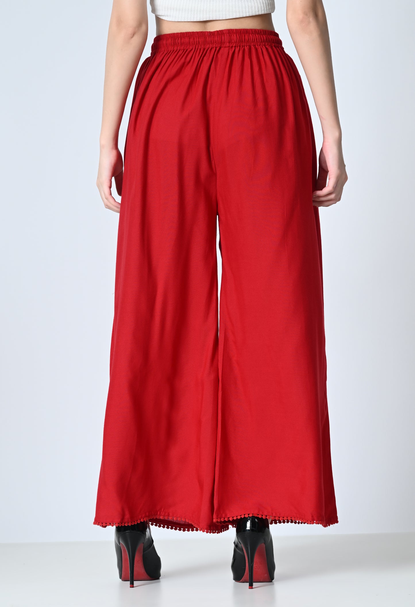 MAURYA Women Solid Rayon Palazzo with Elastic Waist & Lace Hem