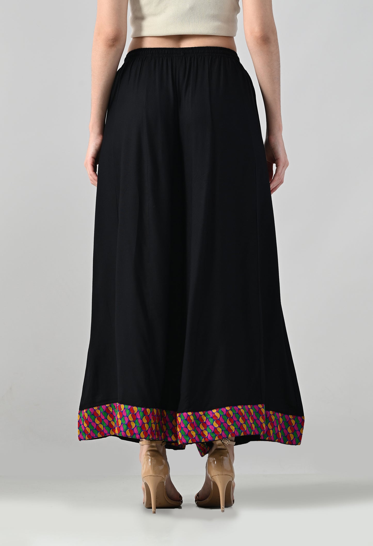 MAURYA Women Solid Rayon Palazzo with Elastic Waist & Lace Hem