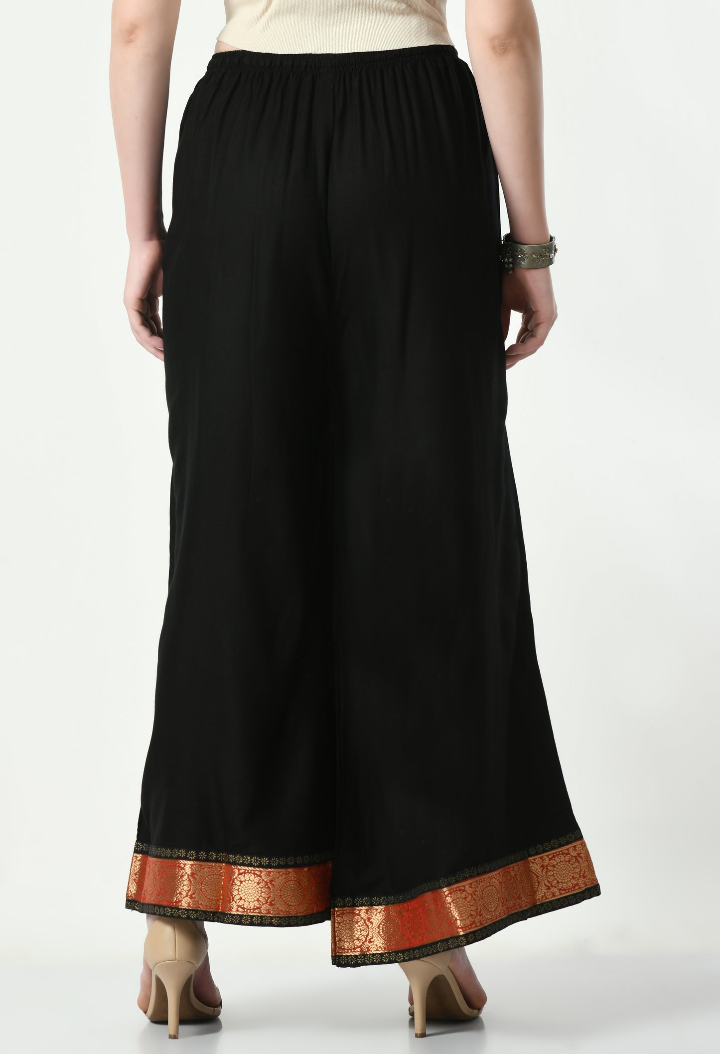 MAURYA Women Solid Rayon Palazzo with Elastic Waist & Lace Hem