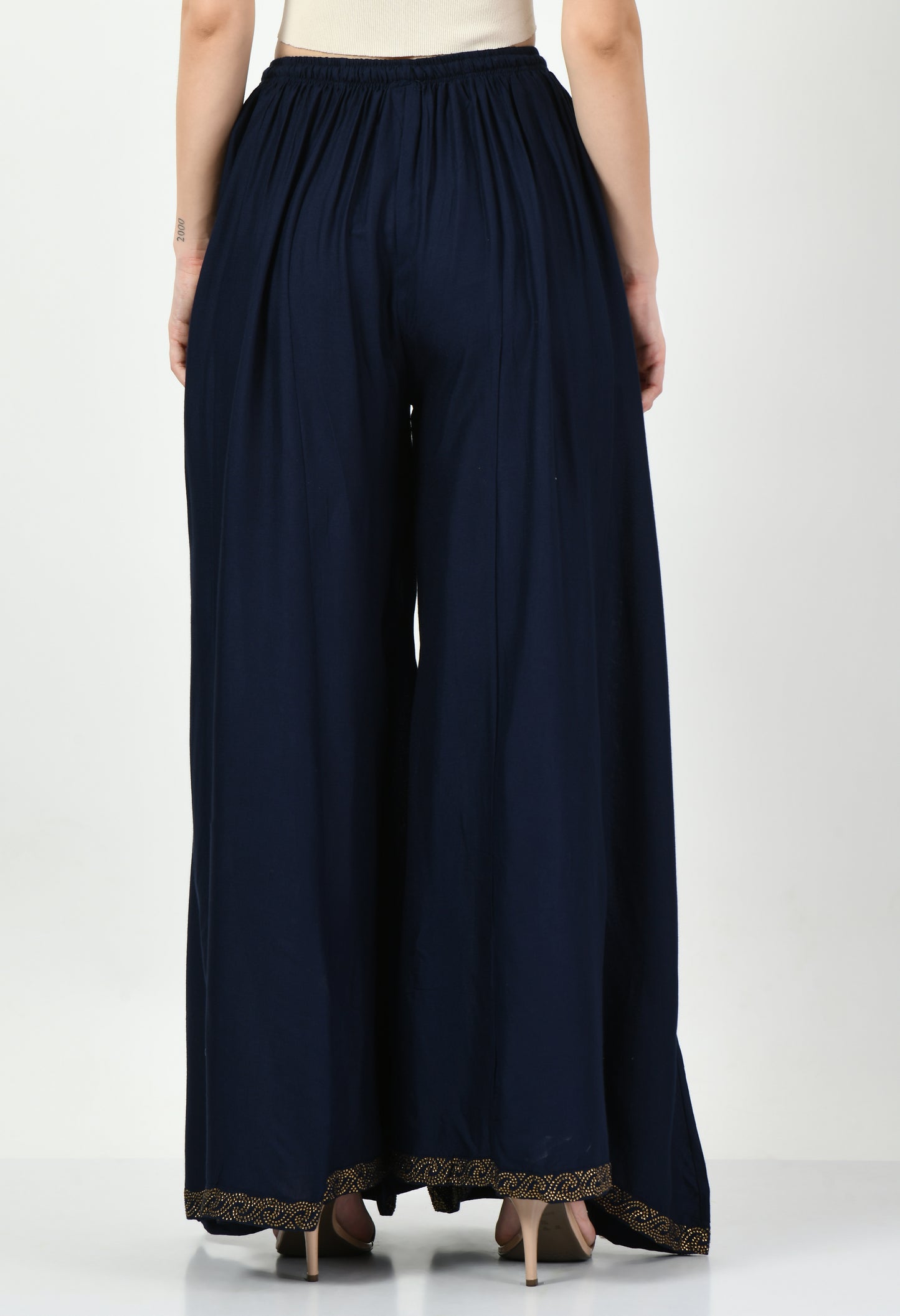 MAURYA Women Solid Rayon Palazzo with Elastic Waist & Lace Hem