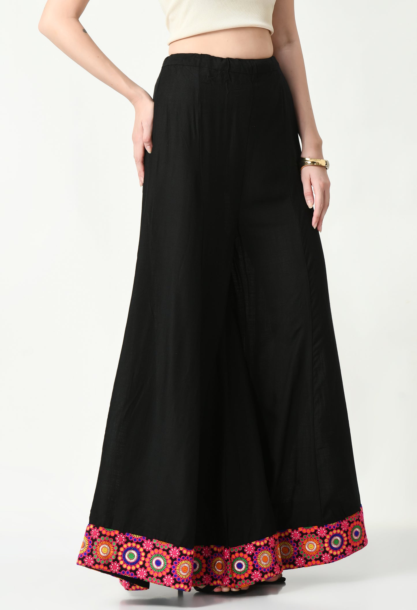 MAURYA Women Solid Rayon Palazzo with Elastic Waist & Lace Hem