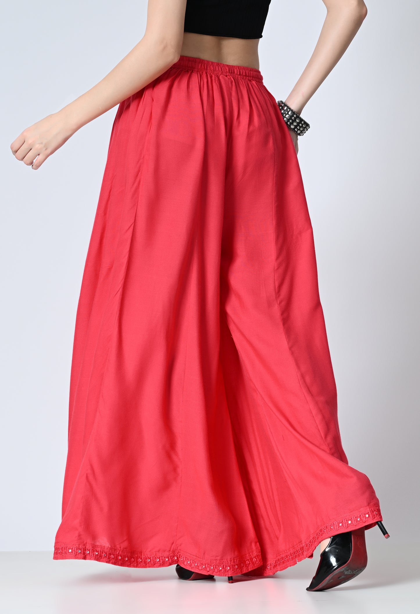 MAURYA Women Solid Rayon Palazzo with Elastic Waist & Lace Hem