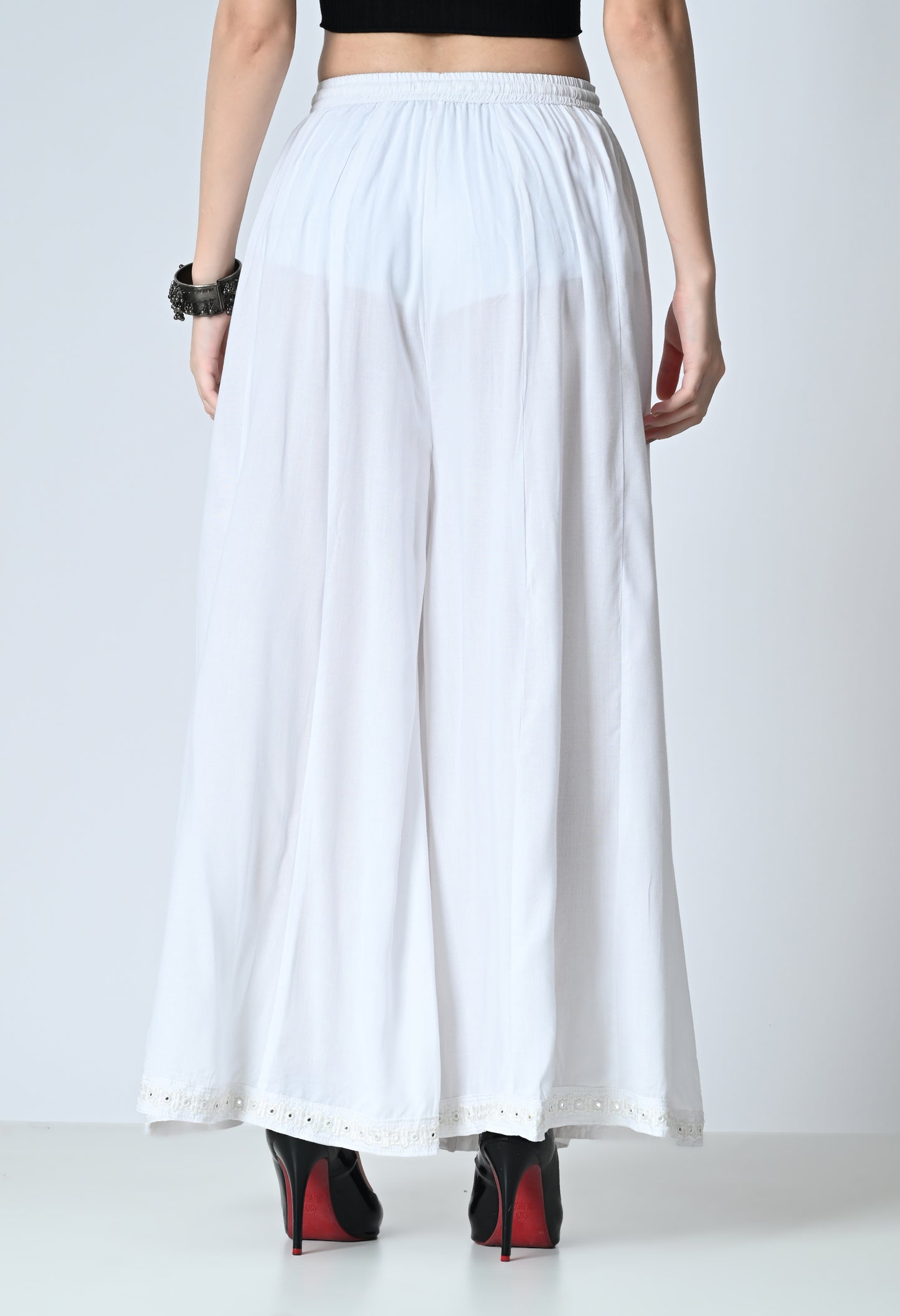 MAURYA Women Solid Rayon Palazzo with Elastic Waist & Lace Hem