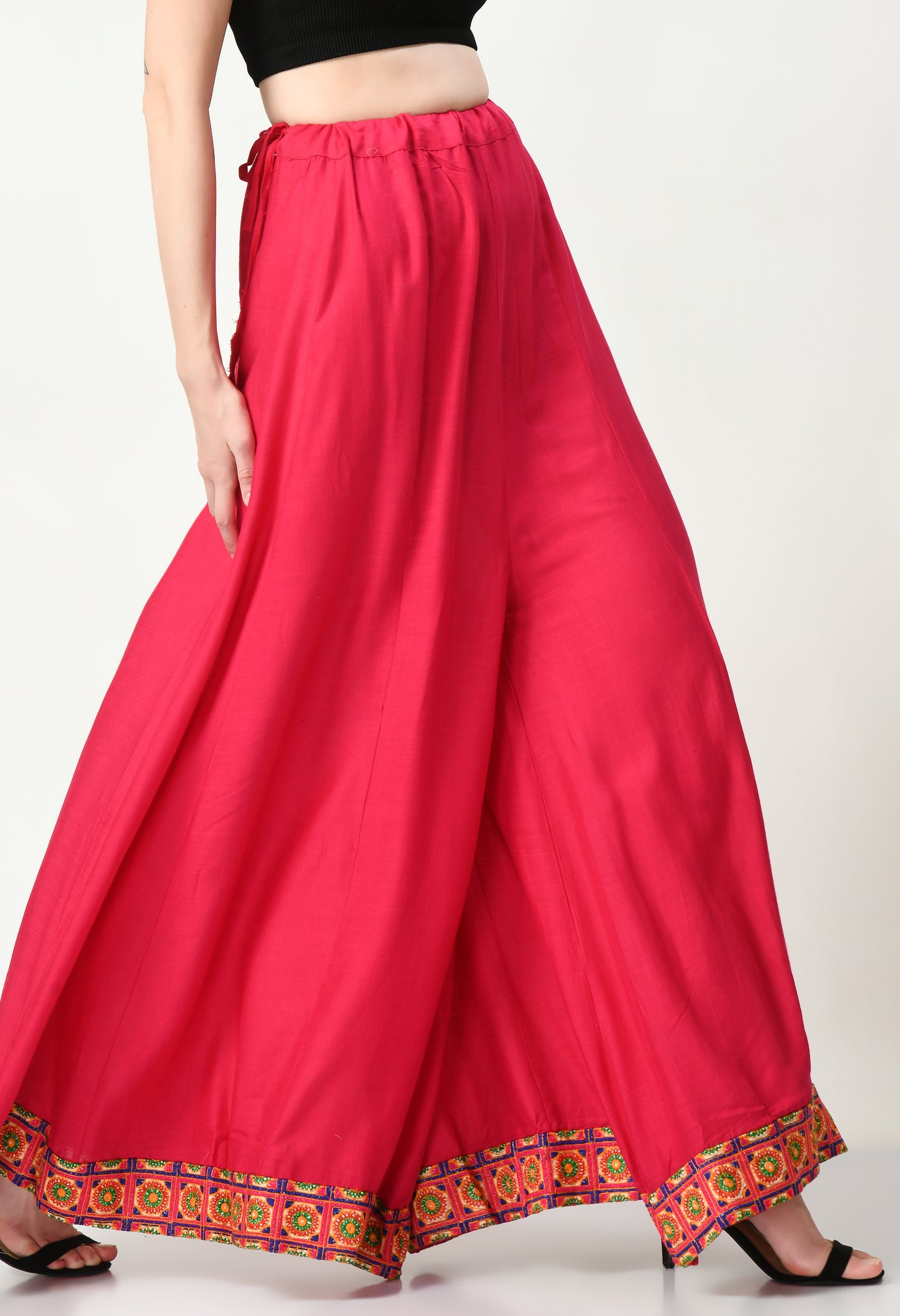 MAURYA Women Solid Rayon Palazzo with Elastic Waist & Lace Hem