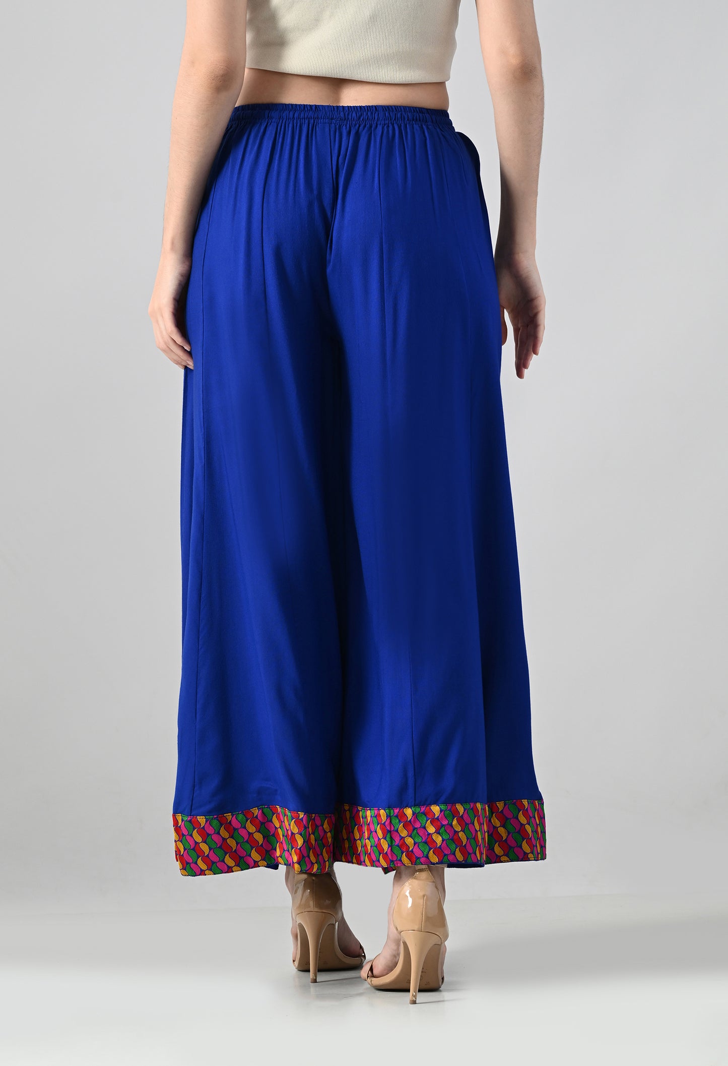 MAURYA Women Solid Rayon Palazzo with Elastic Waist & Lace Hem