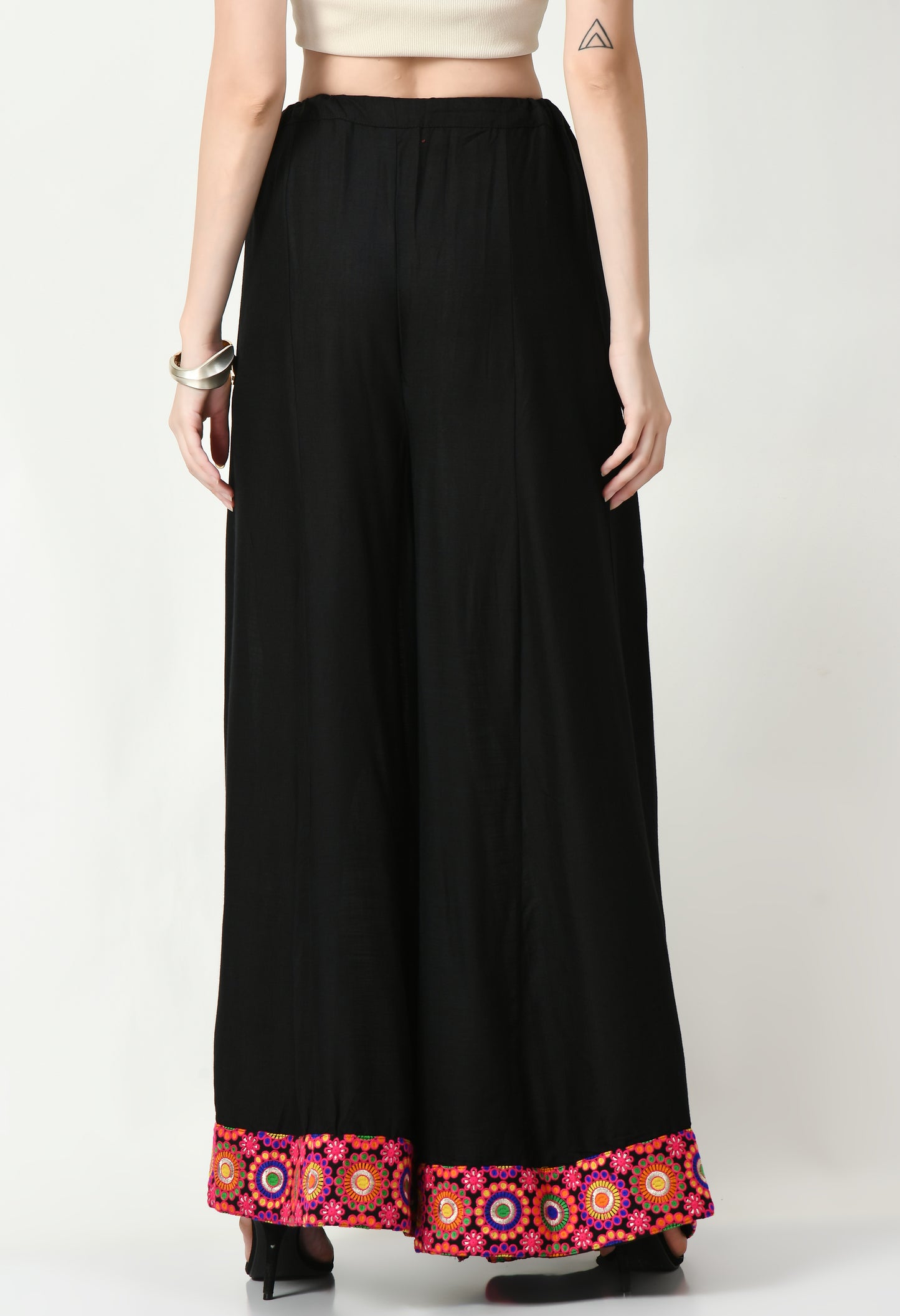 MAURYA Women Solid Rayon Palazzo with Elastic Waist & Lace Hem