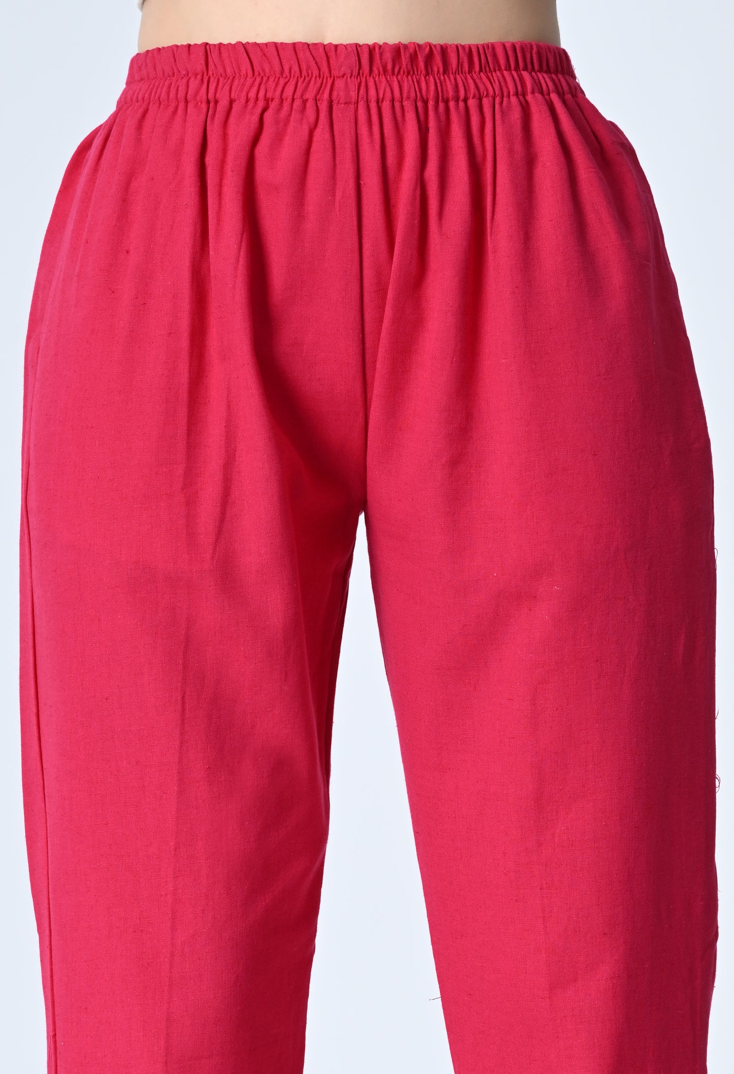 MAURYA Women’s Cotton Straight Fit Pants with Side Pockets & Button Detail