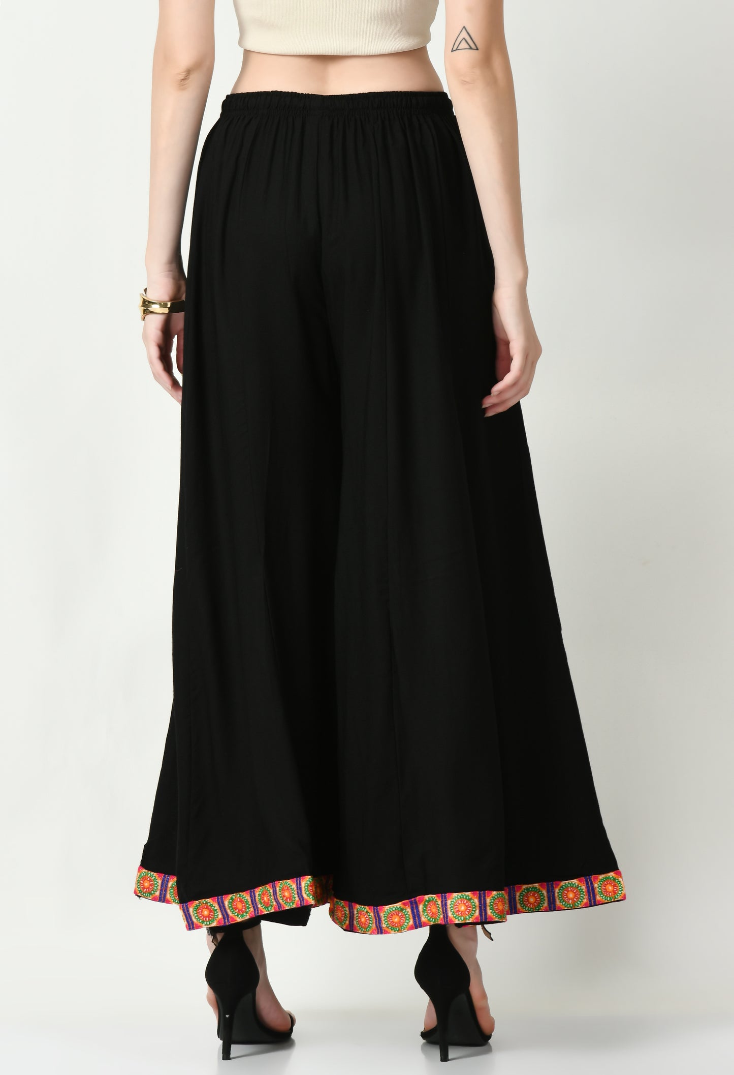 MAURYA Women Solid Rayon Palazzo with Elastic Waist & Lace Hem
