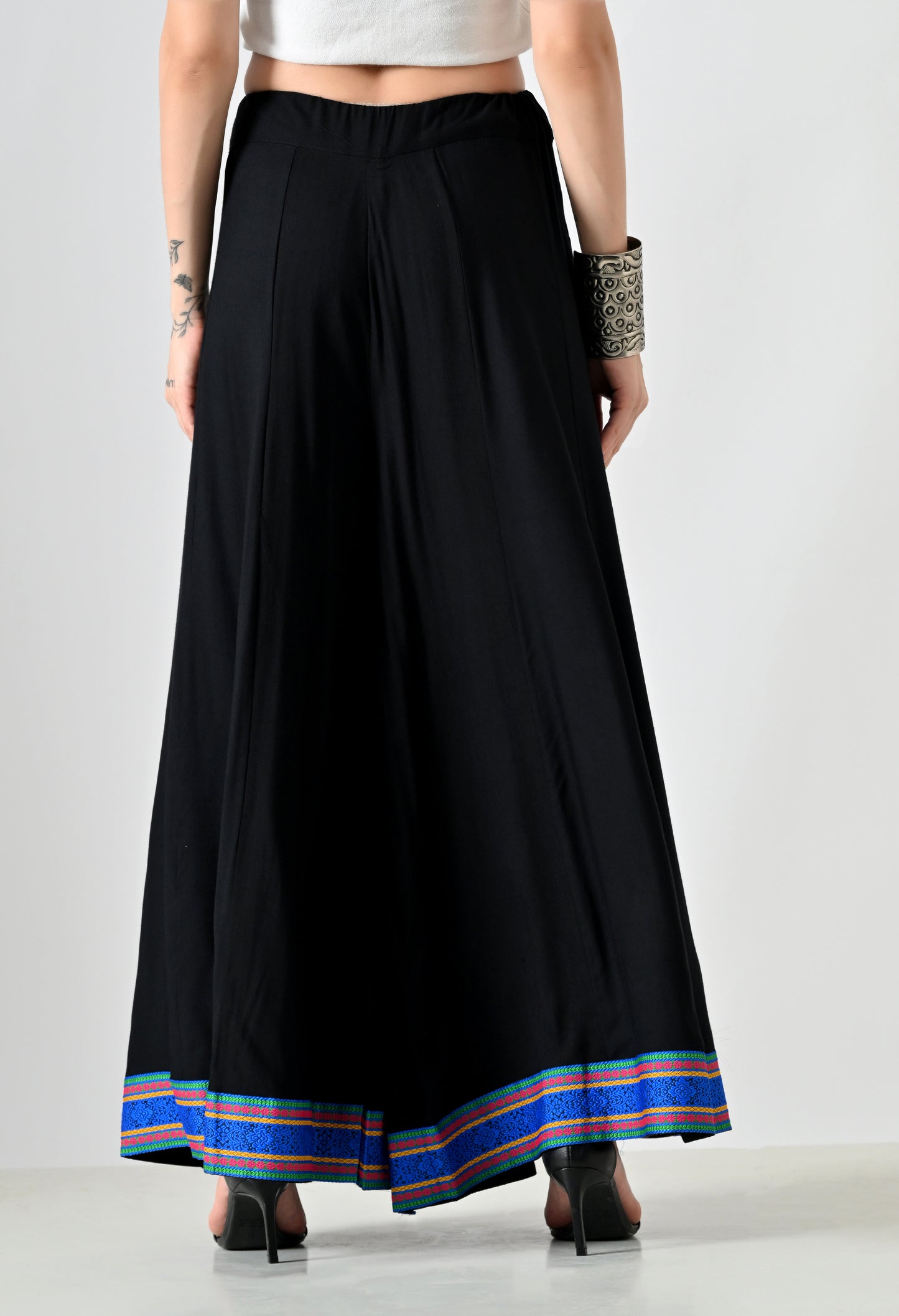 MAURYA Women Solid Rayon Palazzo with Elastic Waist & Lace Hem