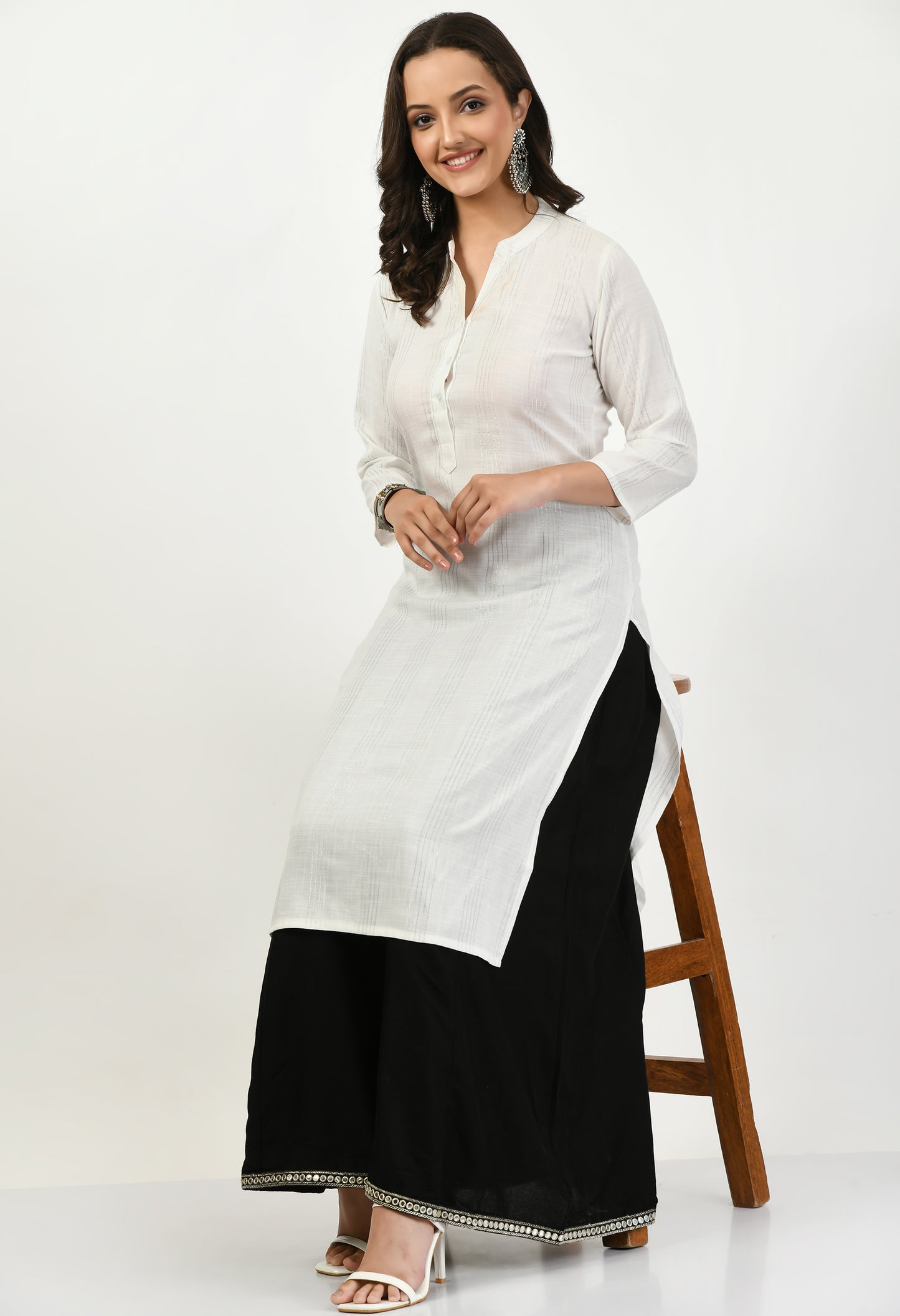 MAURYA Women Solid Rayon Palazzo with Elastic Waist & Lace Hem