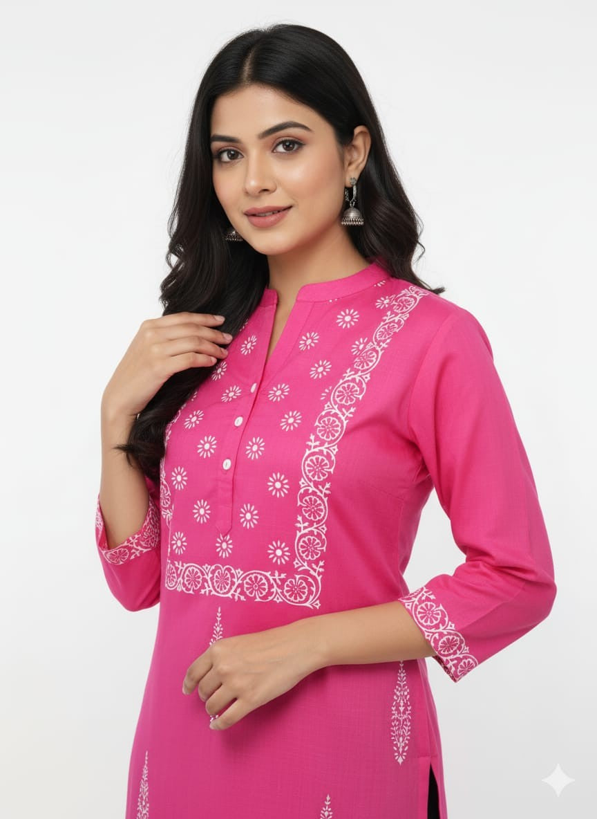 MAURYA Women's Cotton Blend Block Print Kurti