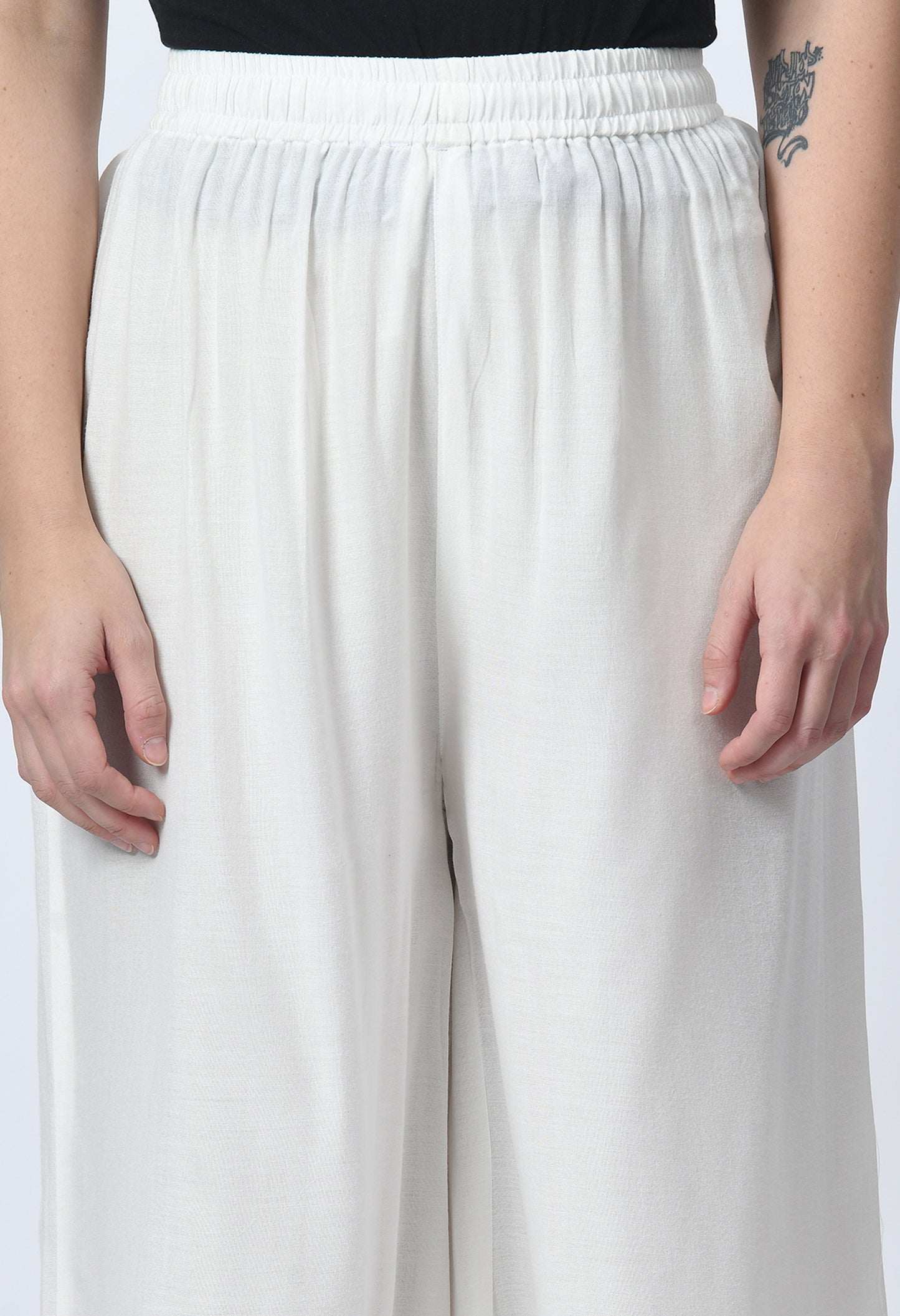 MAURYA Women Solid Rayon Palazzo with Elastic Waist & Lace Hem