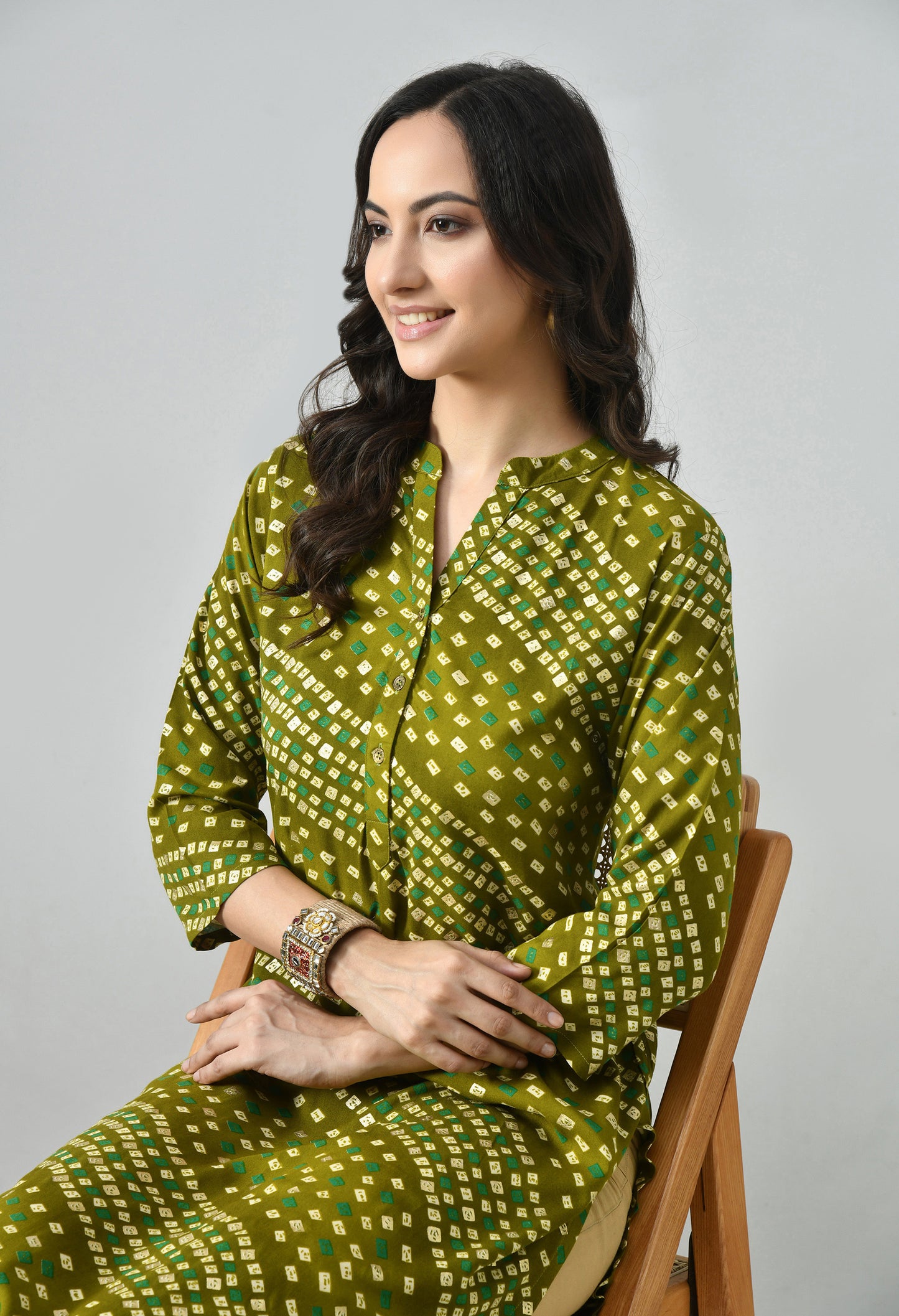 MAURYA Women's Chanderi Print Straight Kurti