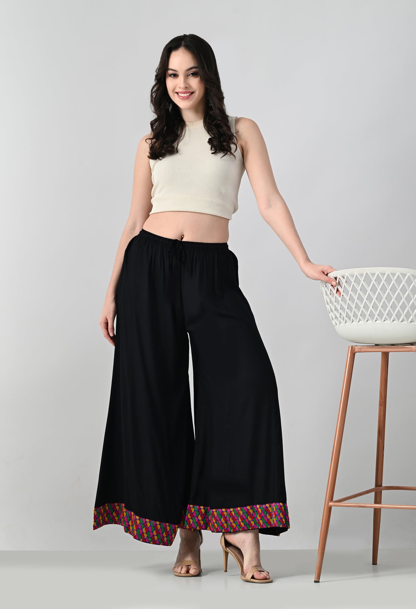 MAURYA Women Solid Rayon Palazzo with Elastic Waist & Lace Hem