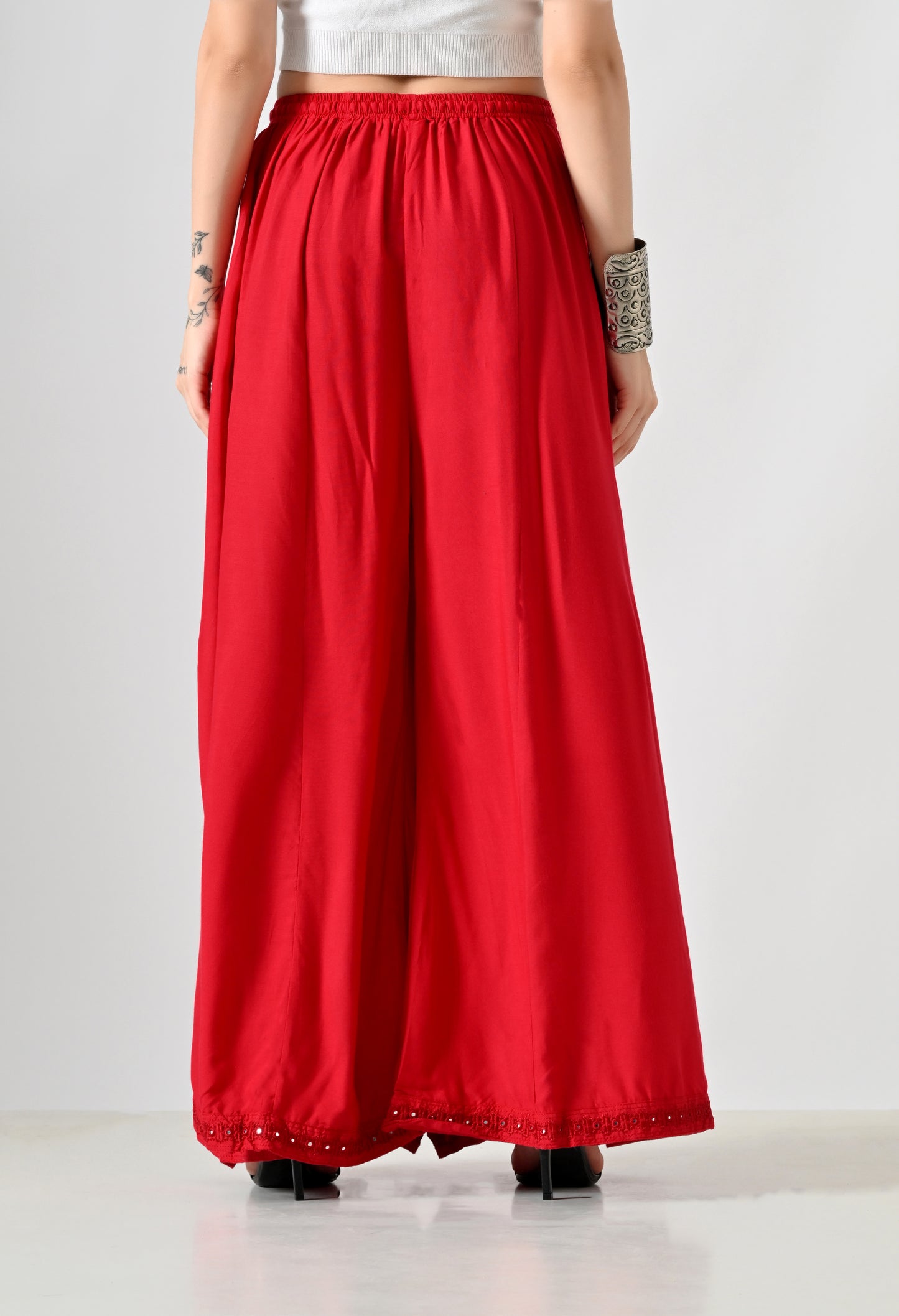 MAURYA Women Solid Rayon Palazzo with Elastic Waist & Lace Hem
