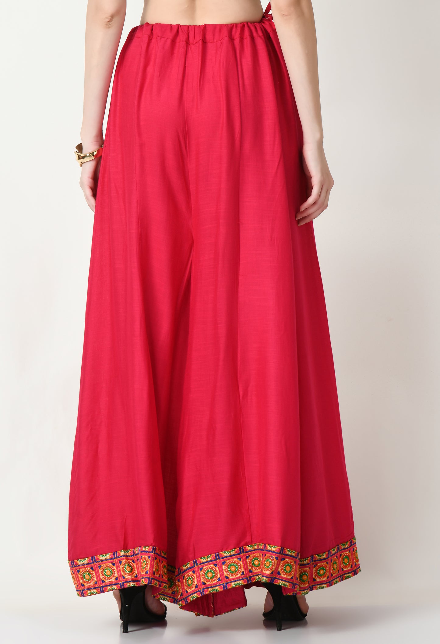 MAURYA Women Solid Rayon Palazzo with Elastic Waist & Lace Hem