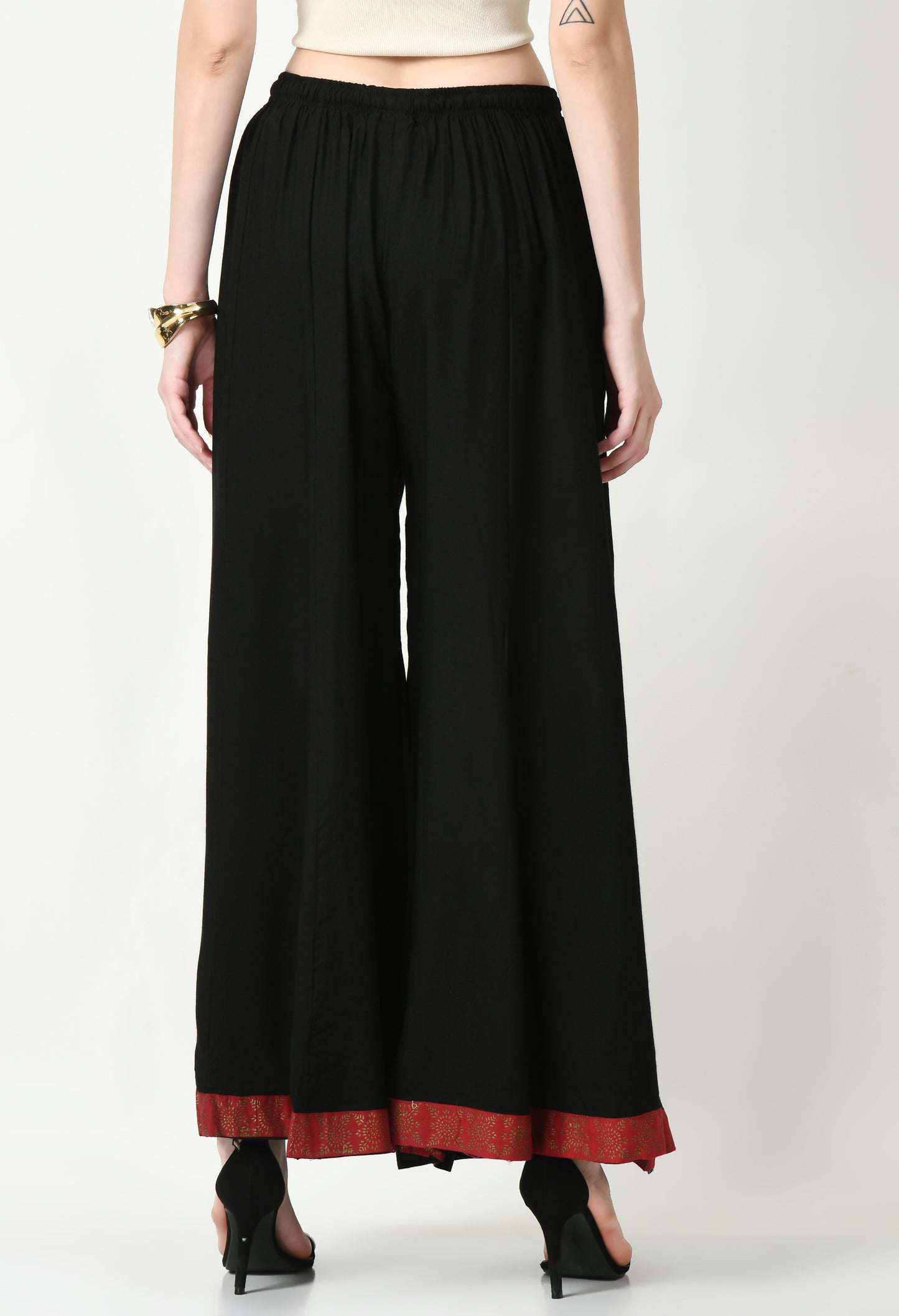 MAURYA Women Solid Rayon Palazzo with Elastic Waist & Lace Hem