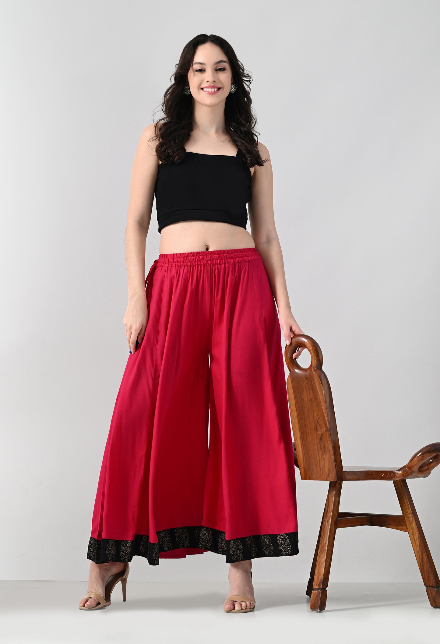 MAURYA Women Solid Rayon Palazzo with Elastic Waist & Lace Hem